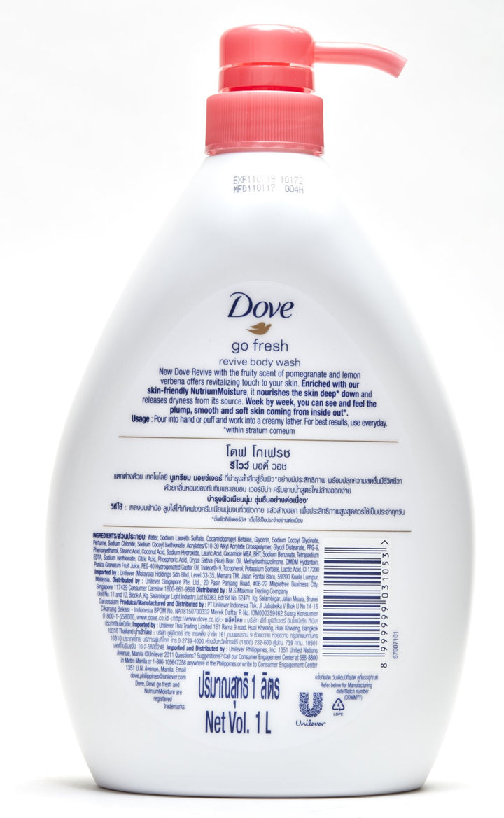 Dove Go Fresh Revive Body Wash, Pomegranate and Lemon Verbena Scent, 33.8 Ounce (1 Liter) International Version