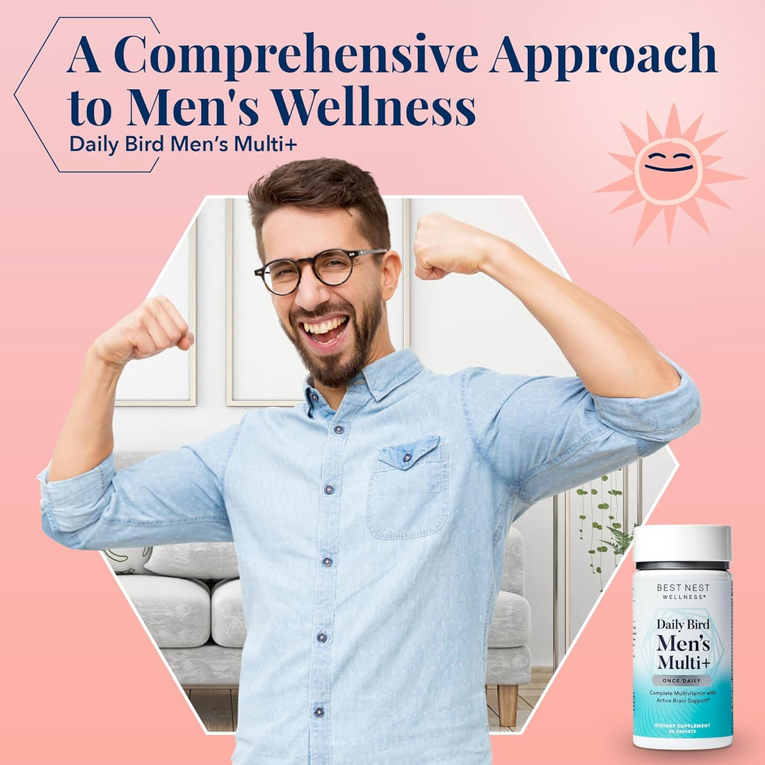 Best Nest Wellness Men's Multi Plus - Daily Multivitamin for Brain & Energy Health Support - Daily Multivitamin for Men - Probiotics & Digestive Enzyme Formula - 30 Caplets