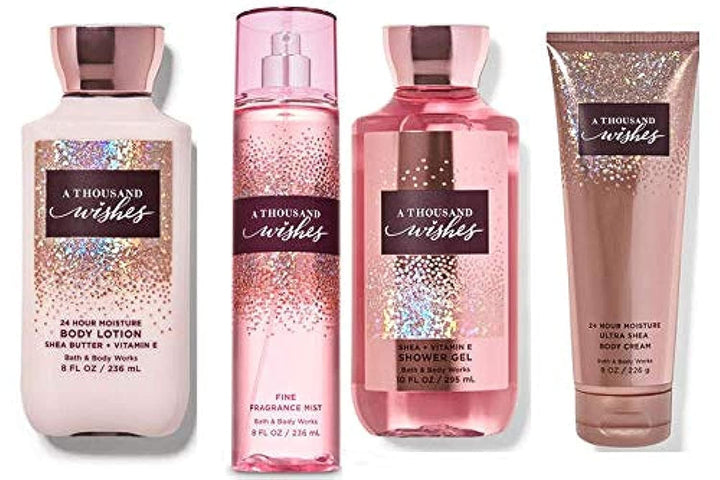 Bath and Body Works A Thousand Wishes Gift Set- Body Lotion, Shower Gel, BodyCream,Fine Fragrance Mist - FULL SIZE