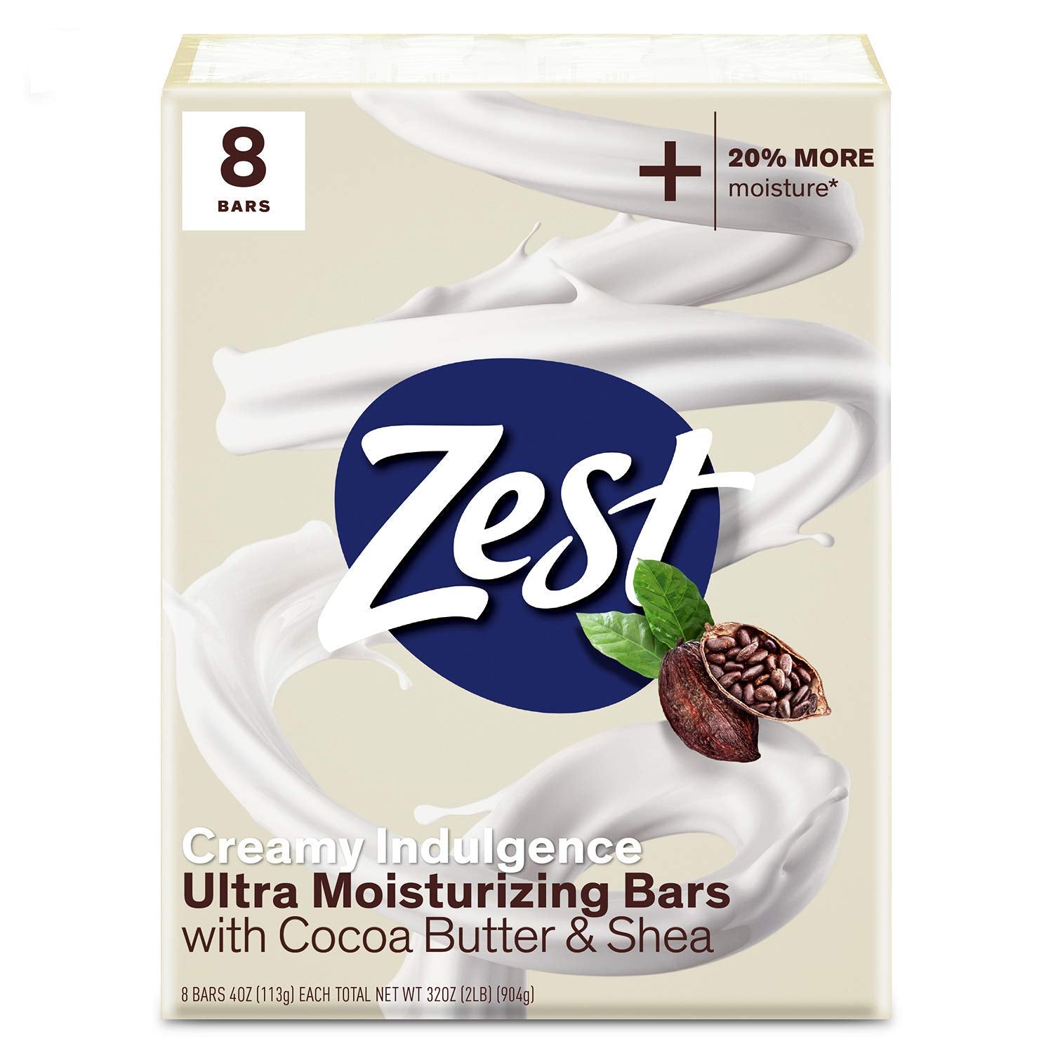 Zest Creamy Cocoa Butter & Shea Moisture-Rich Bar Soap, 4 Oz, 8 Count