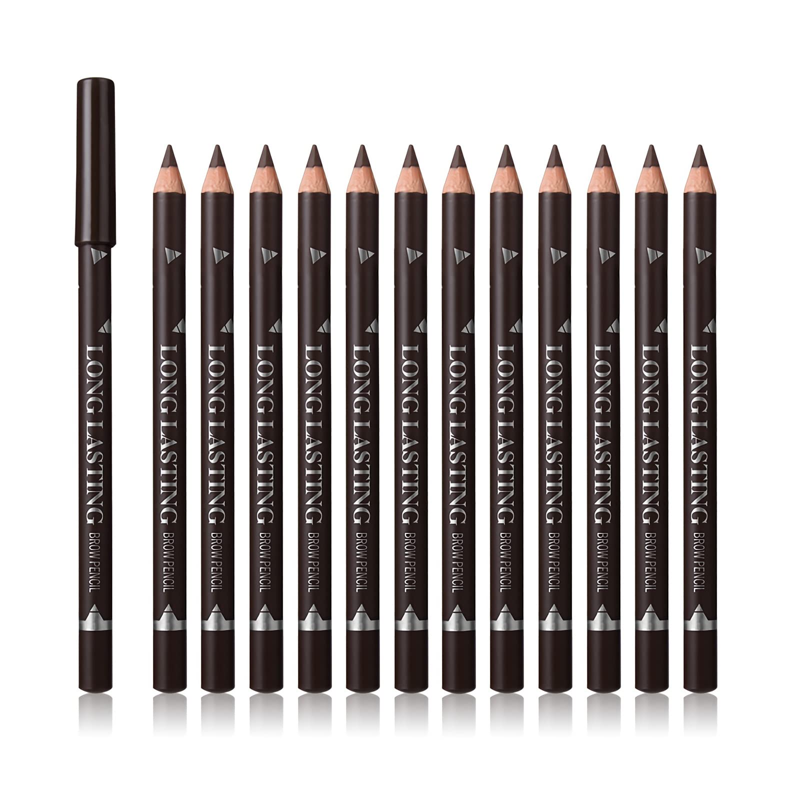 SUMEITANG 12 Pcs Dark Brown Eyebrow Pencil Eyeliner Makeup,Soft Textured,Easy to Color,Waterproof,Long Lasting Eyebrow Tint Pen for Fills in Sparse Areas and Gaps Create a Natural Eye Brow