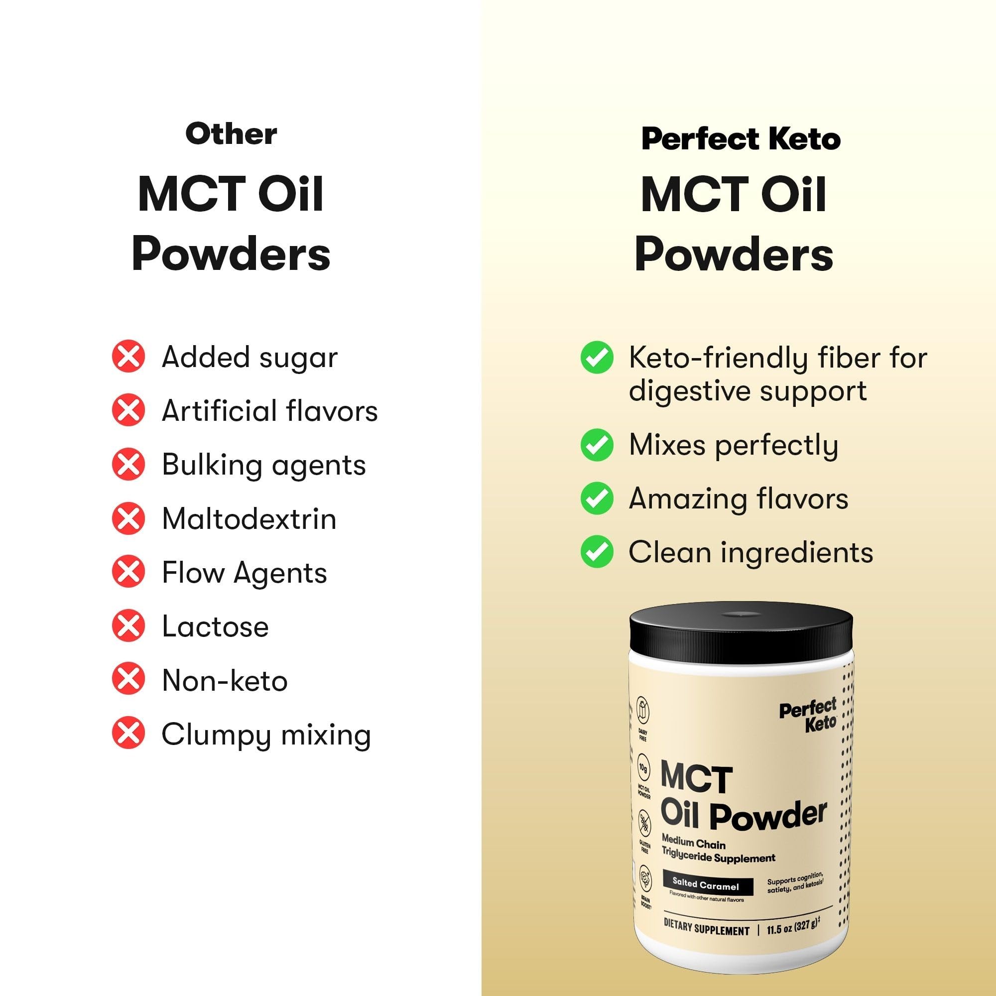 Perfect Keto 7g MCT Oil Powder, Medium Chain Triglycerides Supplement, Non Dairy Coffee Creamer for Keto Diet, Ketogenic MCT Oil Mix for Coffee, Smoothie, Protein Shakes, Salted Caramel, 30 Servings