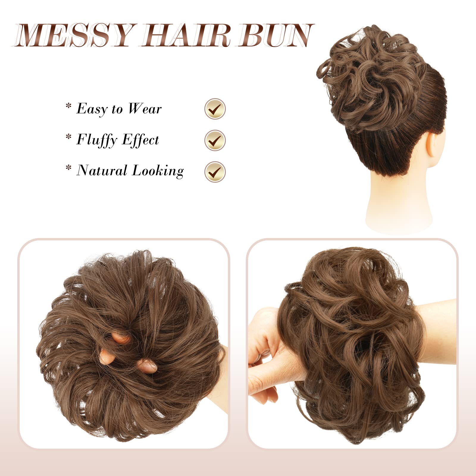 FESHFEN Hair Bun Extensions Messy Curly Hair Scrunchies Hairpieces Synthetic Donut Updo Hair Pieces for Women Girls
