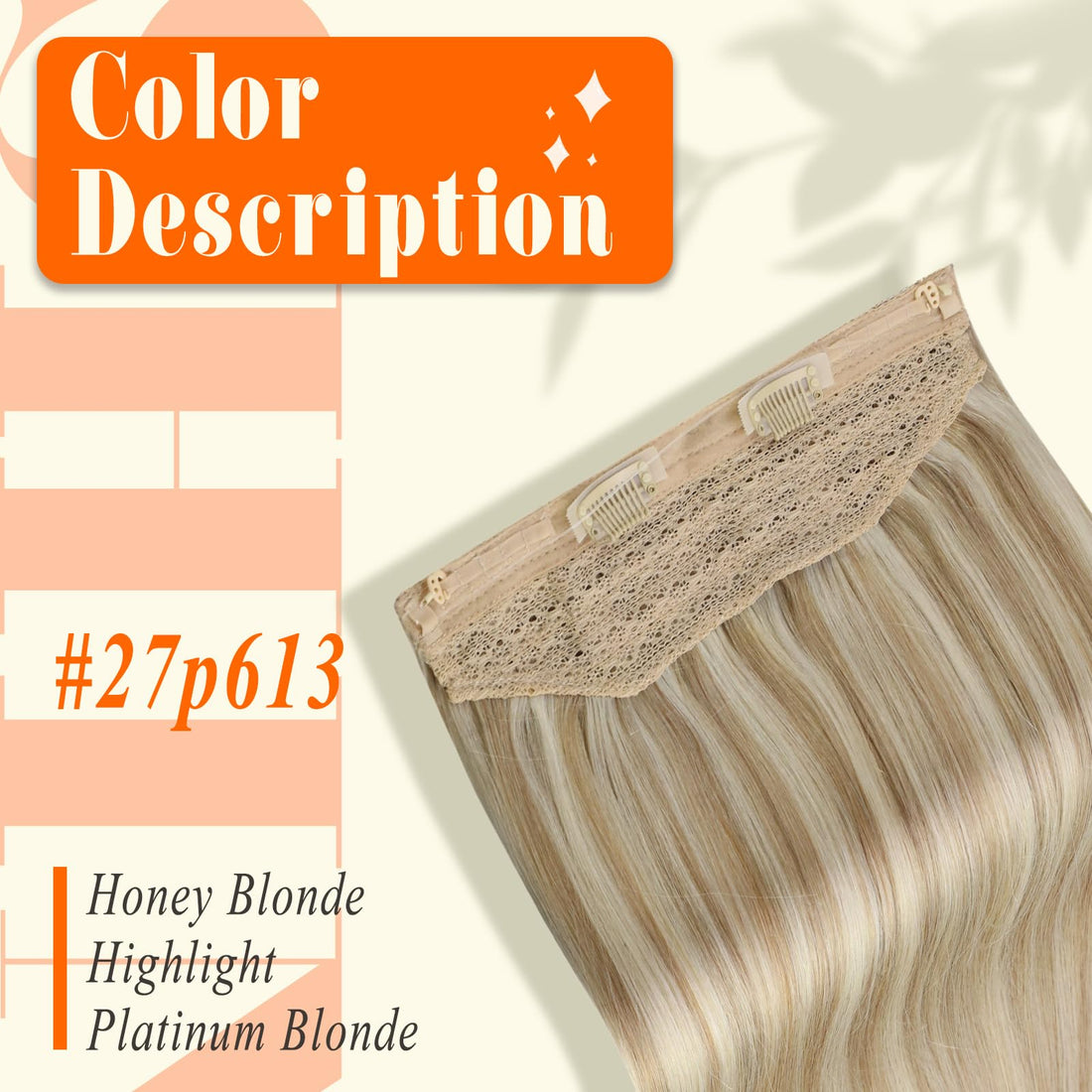 Fshine Hidden Hair Extensions Crown Human Hair Honey Blonde Highlight Bleach Blonde 16 Inch Removable Hair Extensions Secret Crown Invisible Extensions Human Hair for Thin Hair 80Gram One Piece