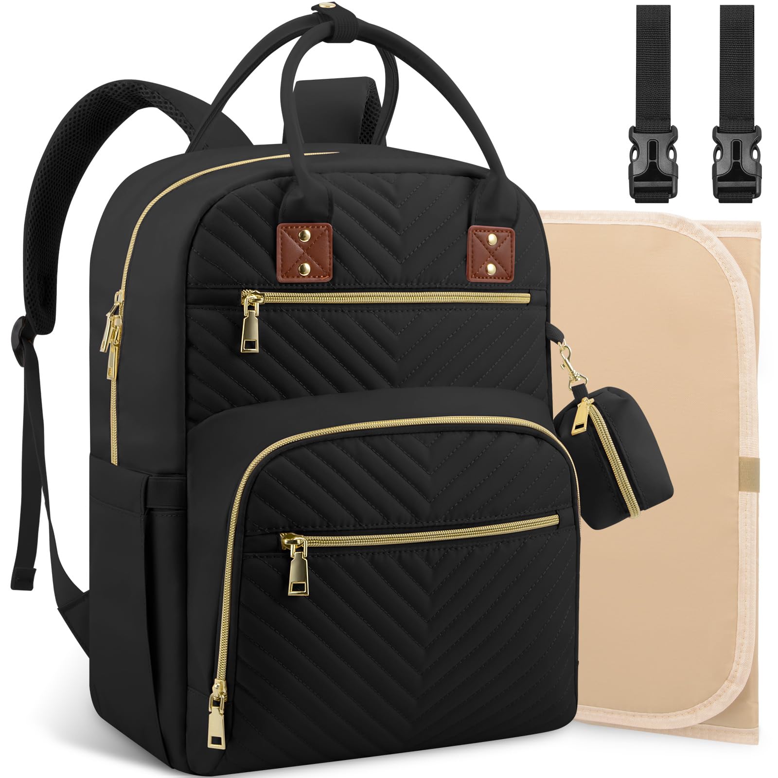 Tenot Baby Diaper Bag Backpack, Travel Diaper Bags for Baby Girl Boy Large Capacity Baby Bag Backpack for Women Black