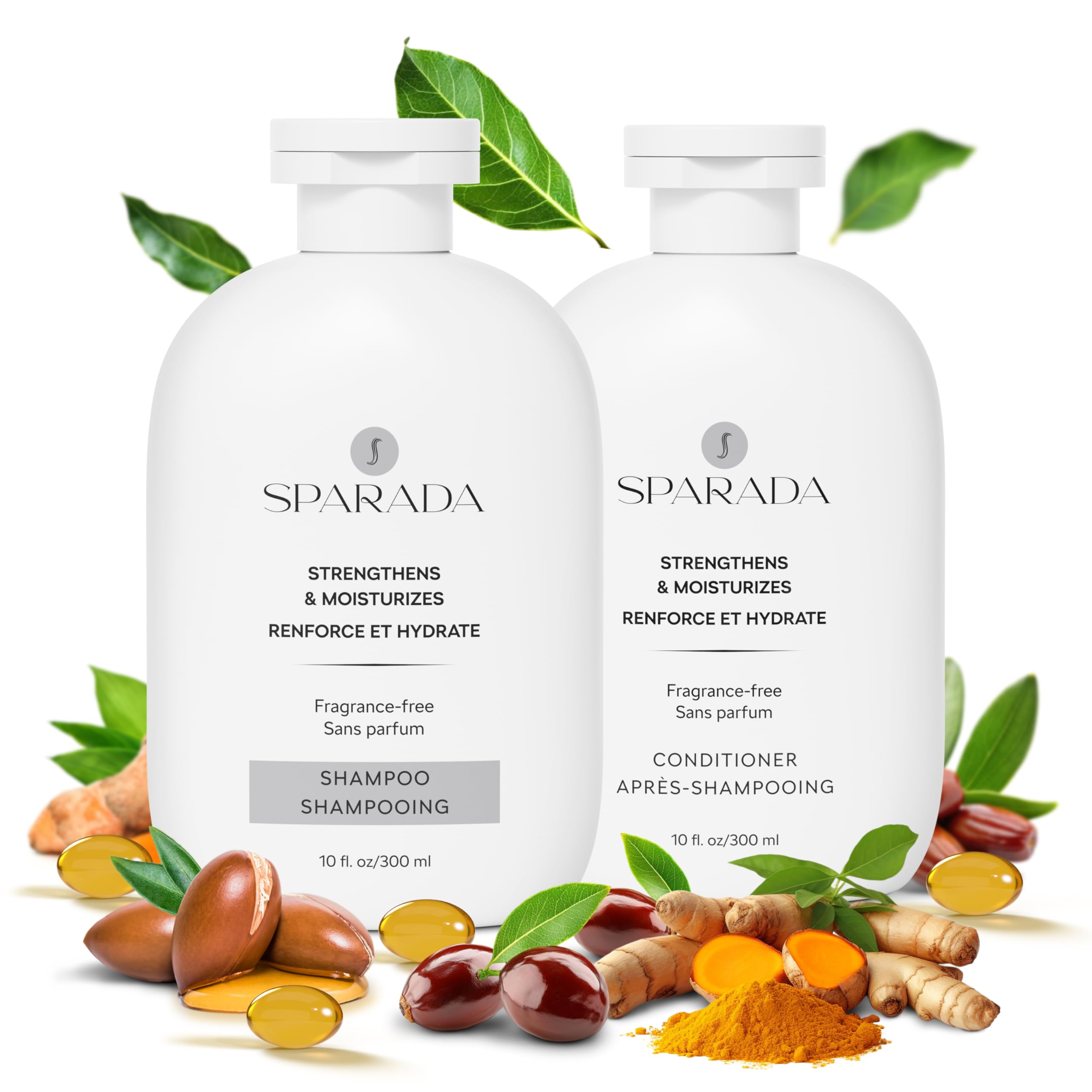 Moisturizing & Strengthening Shampoo and Conditioner Set, Natural with Biotin, Jojoba & Argan Oil, Sulfate-Free, Anti-Hair Loss, Hydrating for Dry, Damaged & Colored Hair, Frizz Control, 10 Fl Oz Each