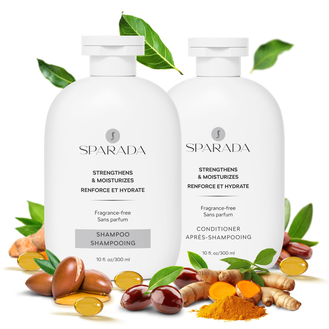 Moisturizing & Strengthening Shampoo and Conditioner Set, Natural with Biotin, Jojoba & Argan Oil, Sulfate-Free, Anti-Hair Loss, Hydrating for Dry, Damaged & Colored Hair, Frizz Control, 10 Fl Oz Each