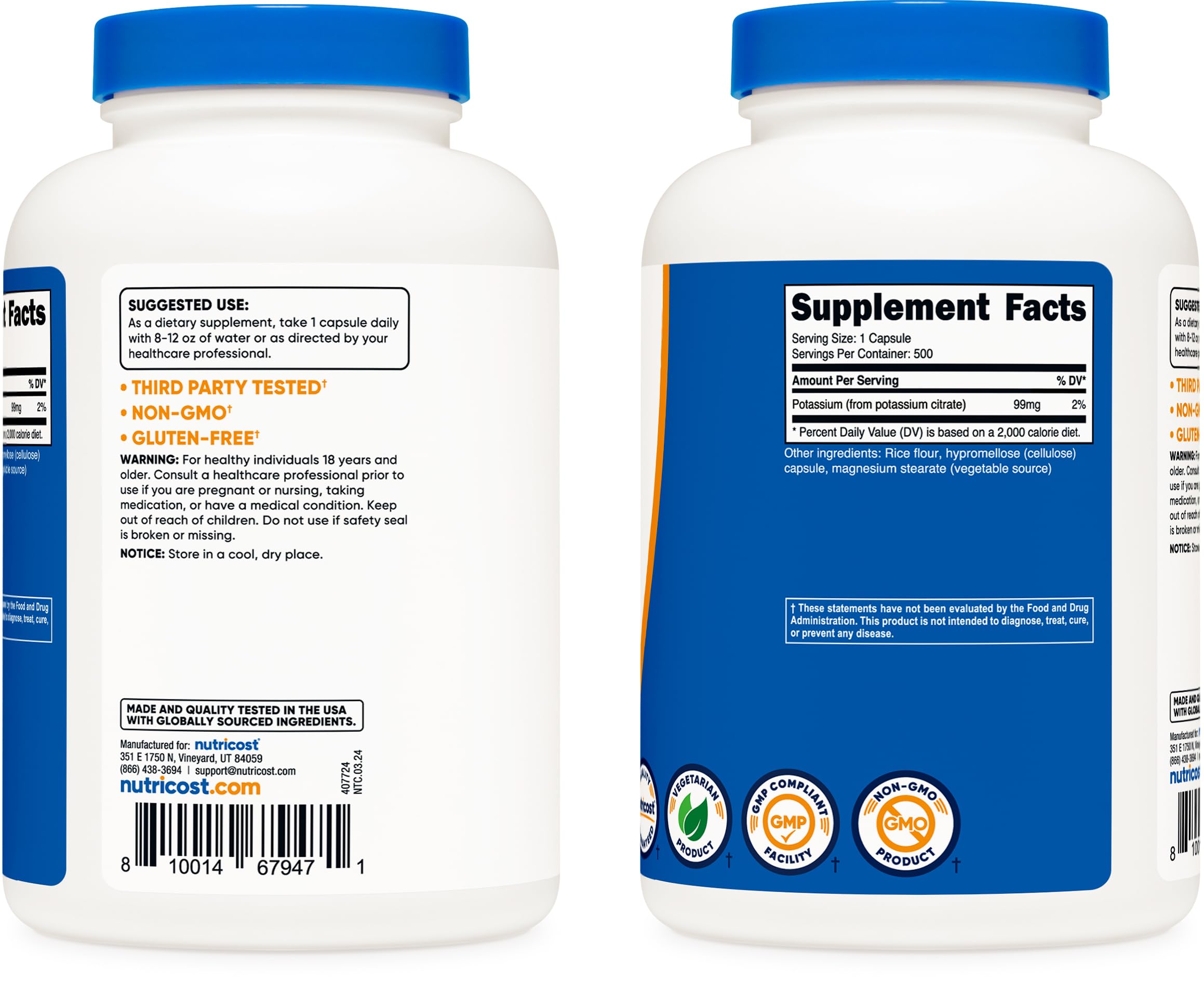 Nutricost Potassium Citrate 99mg, 500 Capsules