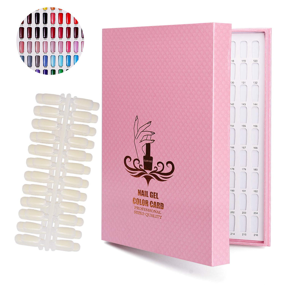 Noverlife 216 Colors Nail Display Chart: 216 Nail Color Chart Display, Nail Gel Polish Display Book With 216 False Nail Tips, Professional Salon Nail Color Swatches Nail Practice Card Design