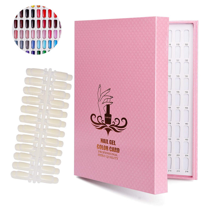 Noverlife 216 Colors Nail Display Chart: 216 Nail Color Chart Display, Nail Gel Polish Display Book With 216 False Nail Tips, Professional Salon Nail Color Swatches Nail Practice Card Design