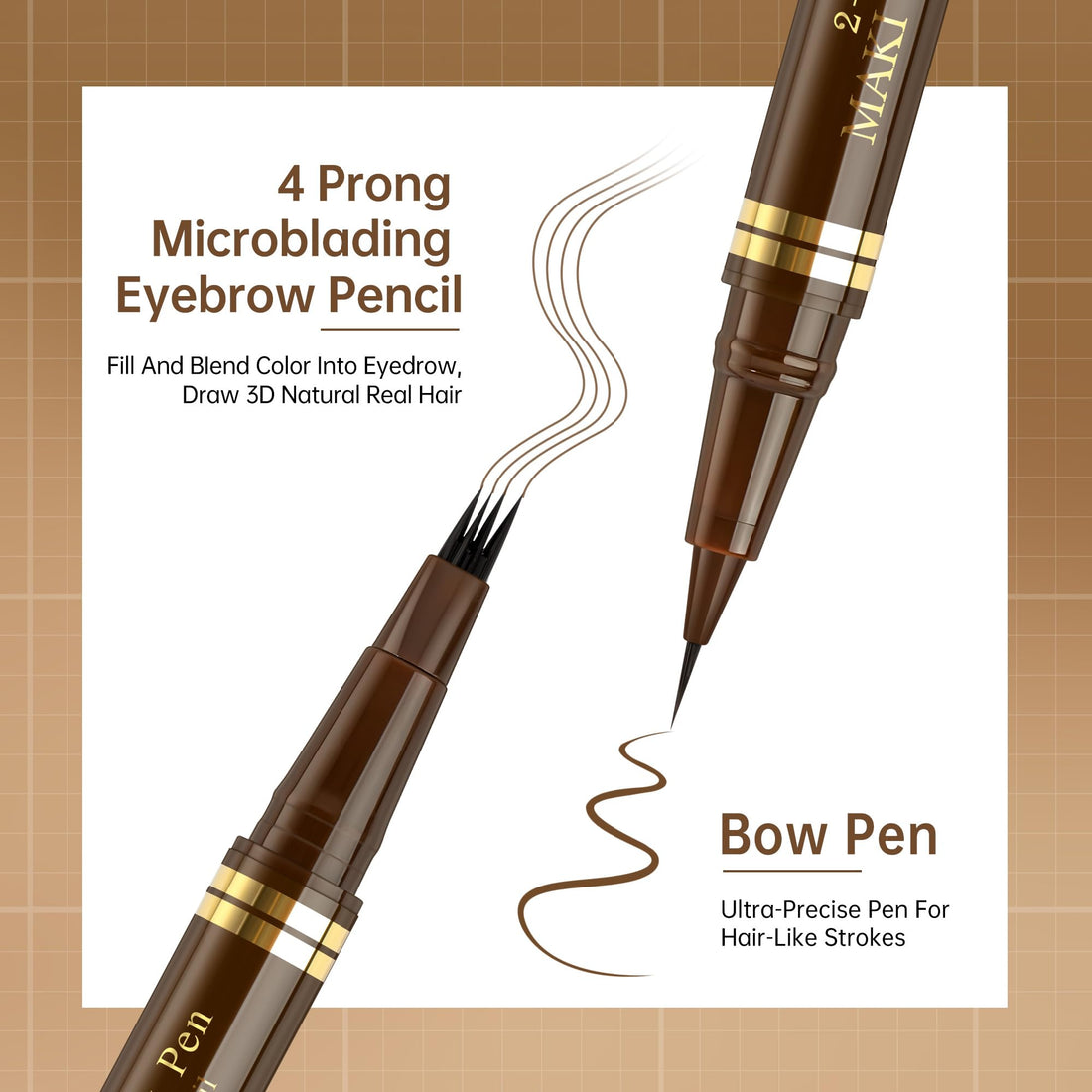 MAKI YIKA Microblading Eyebrow Pencil, Waterproof Eyebrow Pen with 4 Tip Brow Pen and Precise Pencil to Create Natural Hair-Like Brows with Dual-ended Brush (A-Dark Brown)