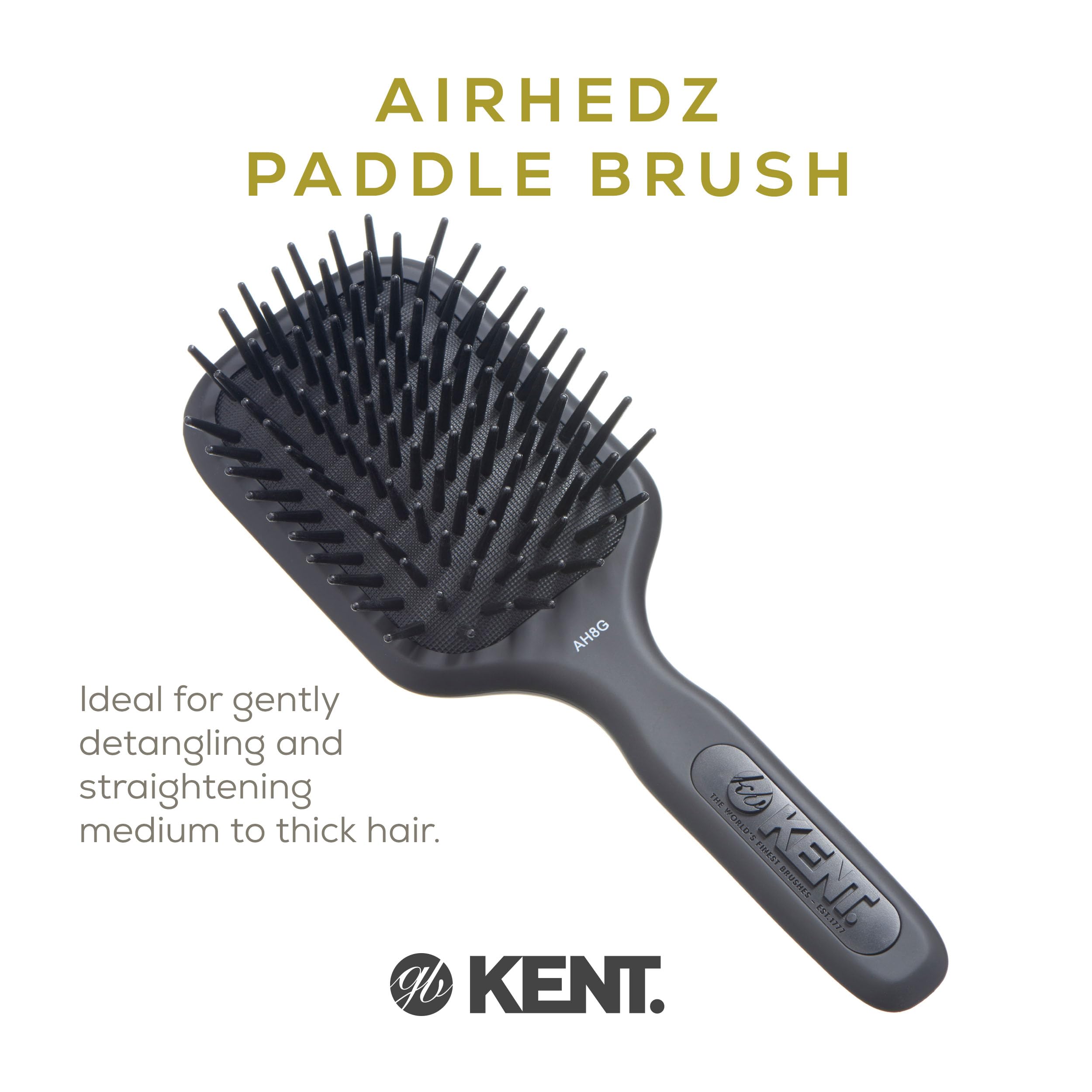Kent AH8G Airhedz Cushion Paddle Brush - Hair Detangler and Growth Stimulator for Thick, Curly Hair