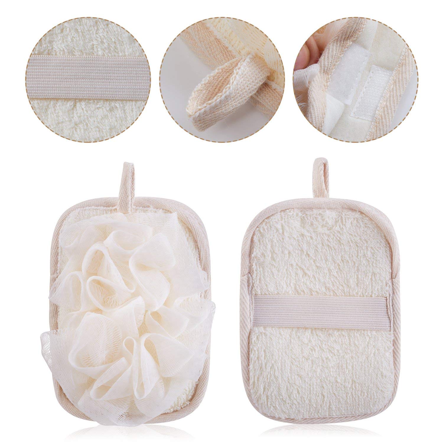 Mikimini Bath Mitt For Women, Pouf Mesh Brushes 2 Packs Set | Loofah Sponge & Exfoliating Pad In 1 Professional Design Gently With The Elastic Hand Strap Or Wearing Mitten
