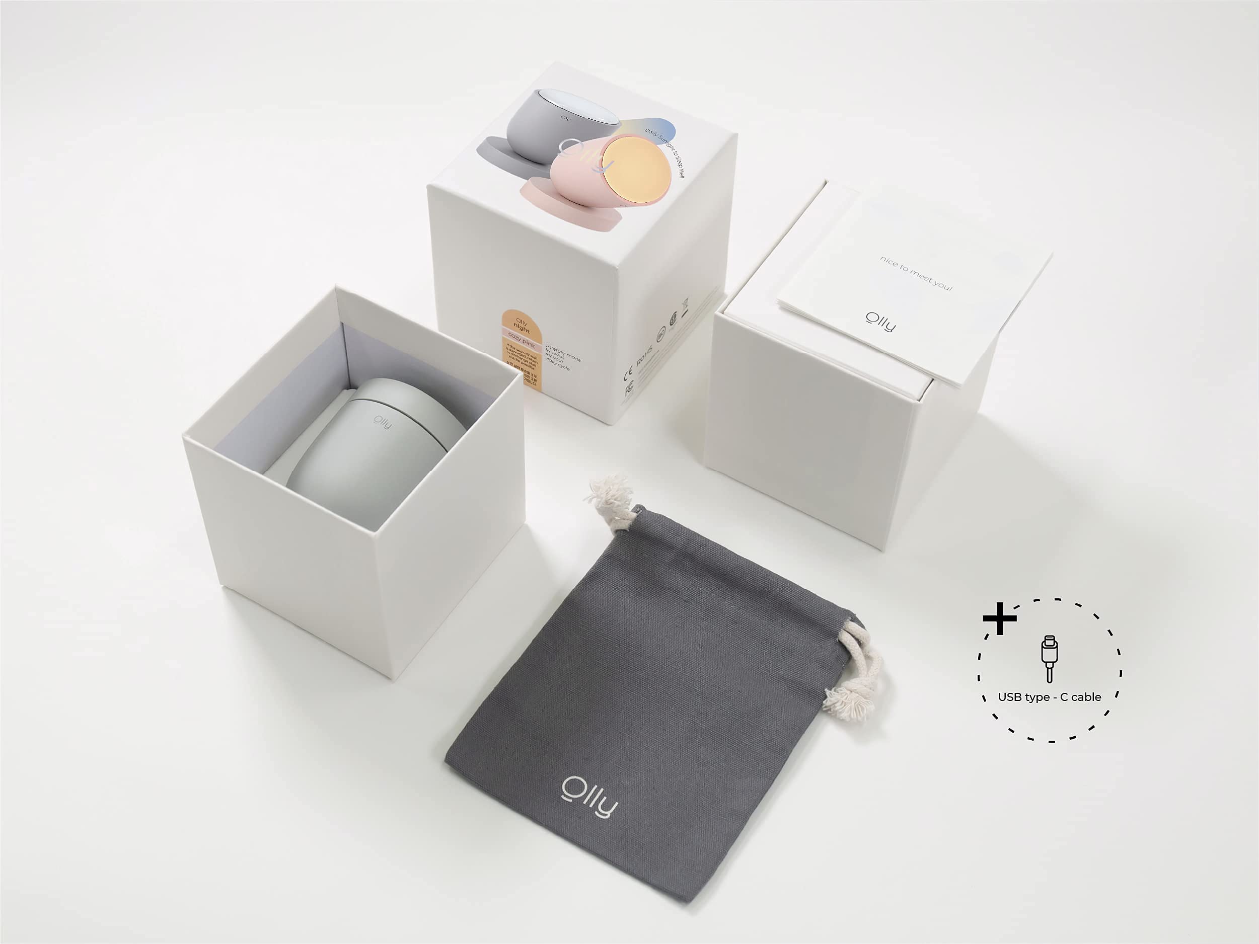 Olly Light Therapy Lamp - UV-Free LED with 140g Compact Size for deep Sleep, Rechargeable, 2step Brightness Mode, 25minutes Automatic Timer - Daily Sunlight to Sleep Well