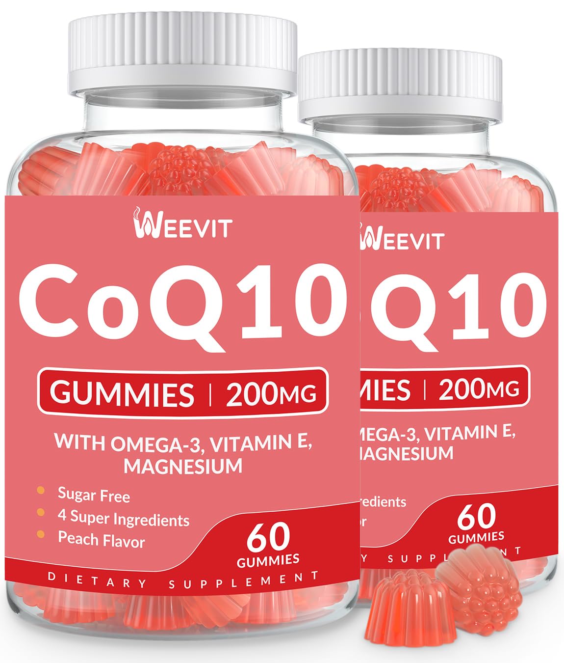 Sugar Free CoQ10 Gummies 200 MG, Coenzyme Q10 (Ubiquinone) Gummies for Adults, Co Q10 Supplement with Omega-3, Vitamin E & Magnesium - Energy, Brain and Antioxidant Support