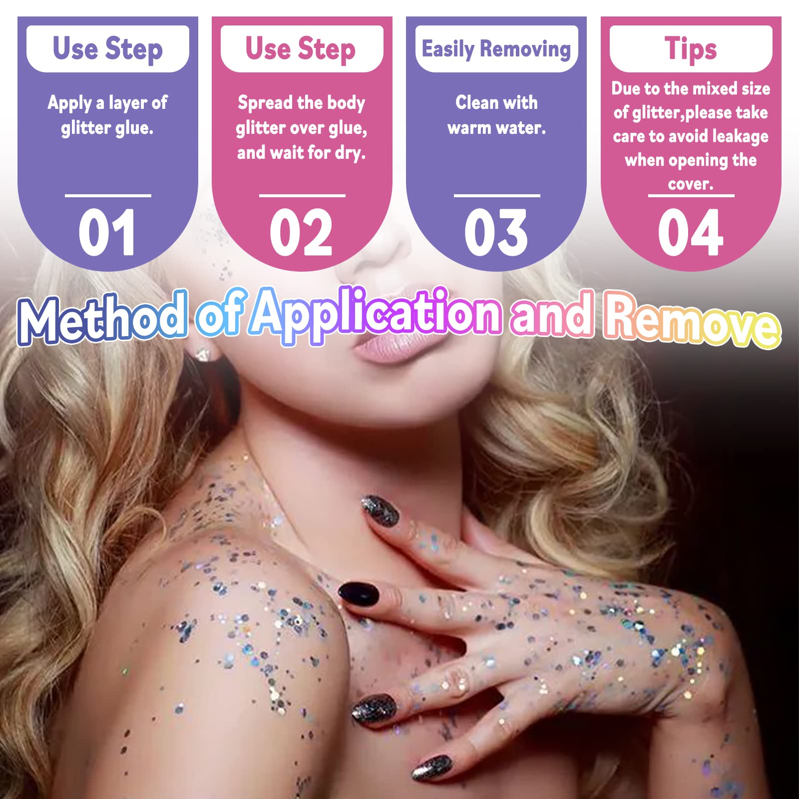 Laza Body Glitter, 2 Jars Holographic Chunky Sequins with Glitter Glue Perfect for Women Eyeshadow Makeup Face Paint Festival Rave Outfits Hair Accessories Carnival Party Costumes - Cyan Blue