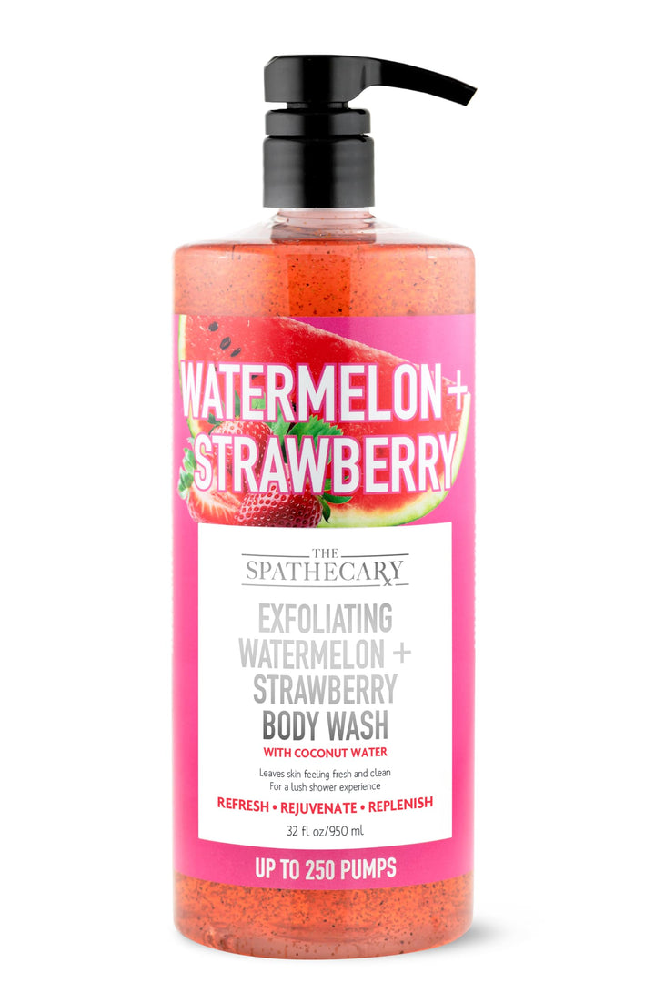 The Spathecary Exfoliating Watermelon + Strawberry Body Wash with Coconut, Body Scrub to Refresh, Rejuvente, Replenish Skin, Nourishing Body Care for Women and Men, Cruelty Free, 32 oz