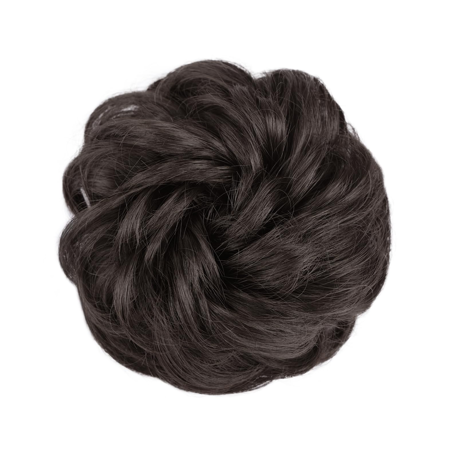MORICA 1PCS Messy Hair Bun Hair Scrunchies Extension Curly Wavy Messy Synthetic Chignon for Women (4#(Darkest Brown Tend to Black))
