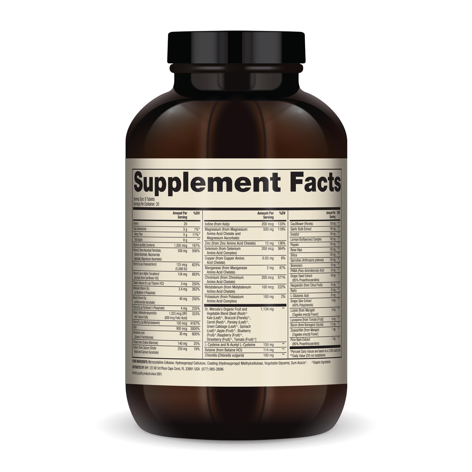 Dr. Mercola Whole-Food Complex with Added Multivitamin Plus Vital Minerals, 30 Servings (240 Tablets), Dietary Supplement, Supports Overall Health