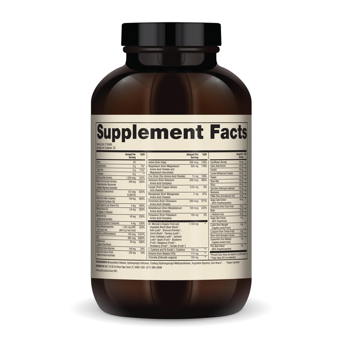 Dr. Mercola Whole-Food Complex with Added Multivitamin Plus Vital Minerals, 30 Servings (240 Tablets), Dietary Supplement, Supports Overall Health