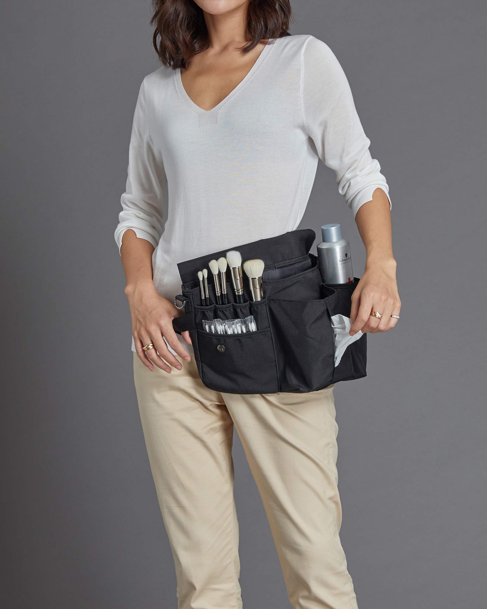 Rownyeon Professional Cosmetic Makeup Brush Bag Case Portable Cosmetic Brush Holder Organizer with Artist Adjustable Belt Strap(Brushes Not Included)