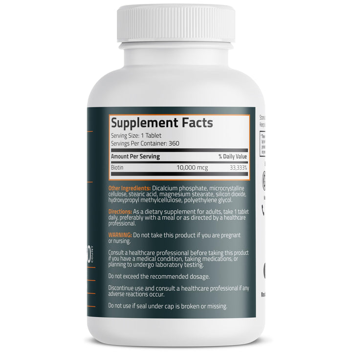 Bronson Biotin 10,000mcg, Supports Healthy Hair, Skin and Nails, Vegetarian, Non-GMO, 360 Tablets
