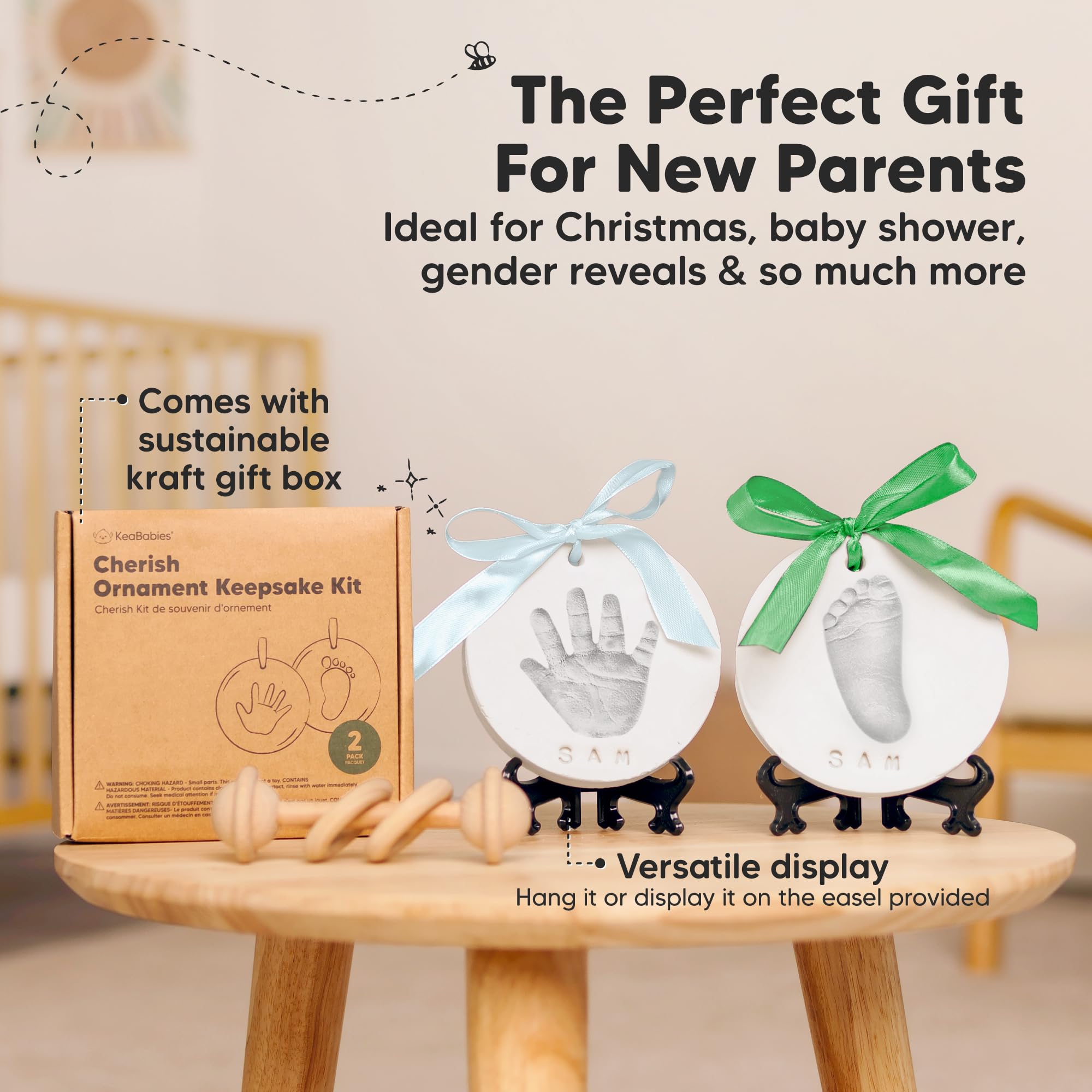 Baby Hand and Footprint Kit Girls, Boys - Personalized Baby Footprint Ornament Kit, Newborn Keepsake Gifts for New Mom, Easy to Use Handprint Makers, Cute Shower & Mother's Day Gifts (Silver Paint)
