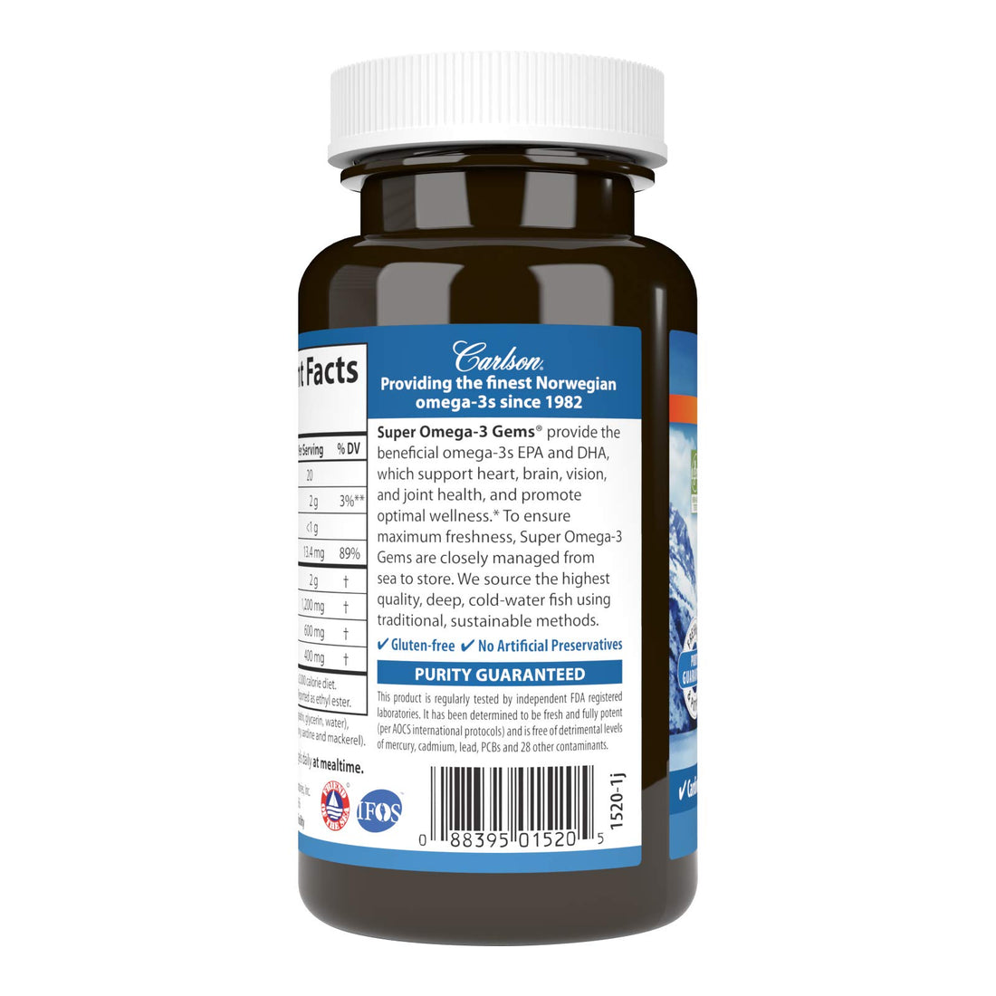 Carlson - Super Omega-3 Gems, 1200 mg Omega-3s, Wild Caught, Sustainably Sourced, 50 soft gels
