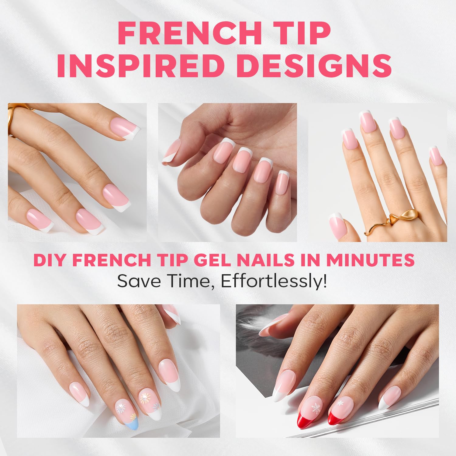 Modelones Press On Nails Kit with Top Coat Nail Glue for Nail Tips Builder Nail Gel 160 PCS Short Brown Square French Tip Press on Nails with LED Light for Easy DIY Nail Art