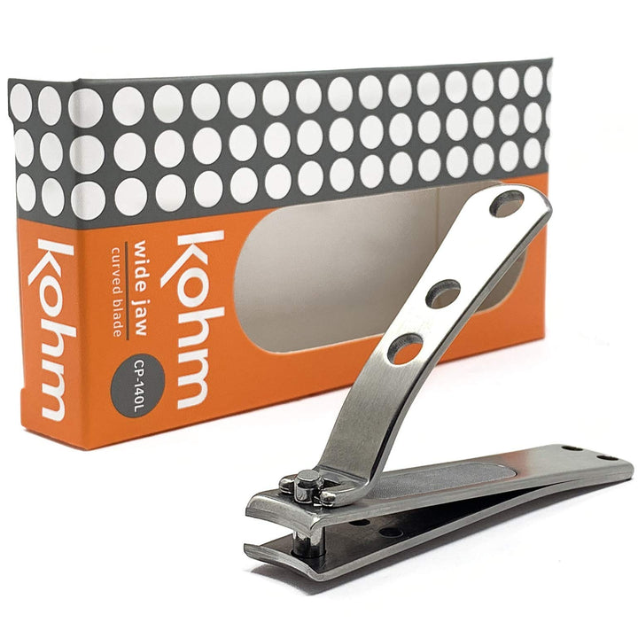 Kohm CP-140L Toenail Clipper for Thick Nails, 4mm Wide Jaw Opening, Curved Blades, Stainless Steel