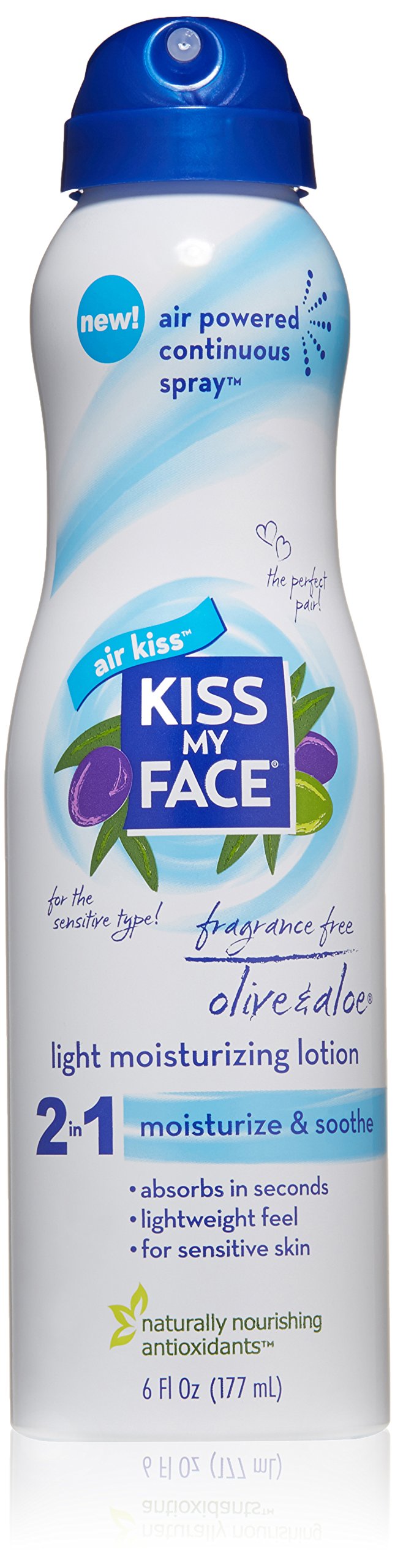 Kiss My Face Moisturizing Spray Lotion, Olive Oil and Aloe Vera Light Moisturizer, 6 oz
