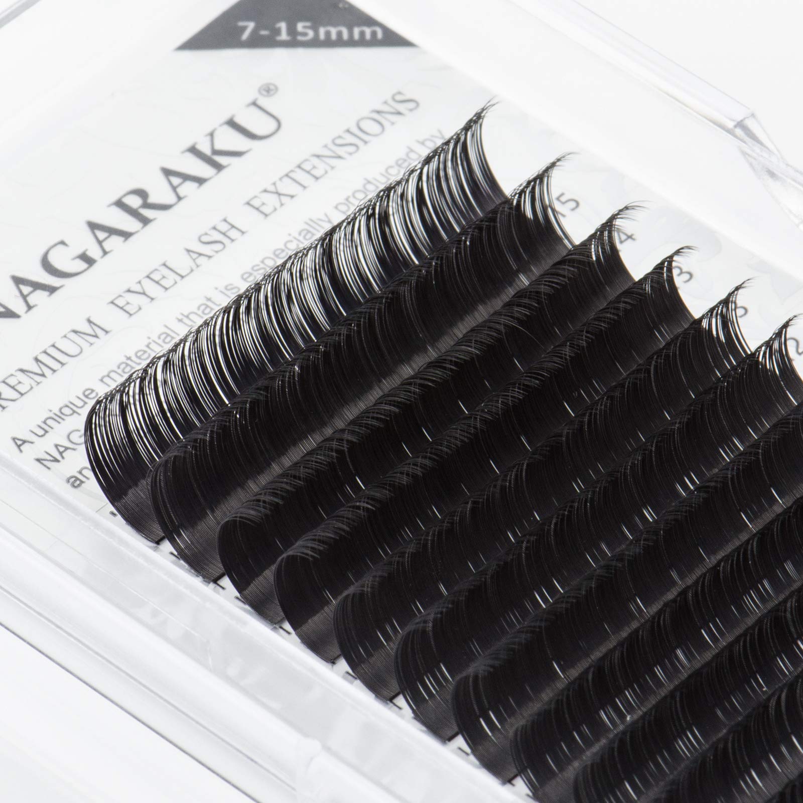 NAGARAKU Eyelash Extensions Individual Lashes 0.15mm B curl 7-15mm Mix Tray Classic Matte Black Natural Faux Mink 16 rows