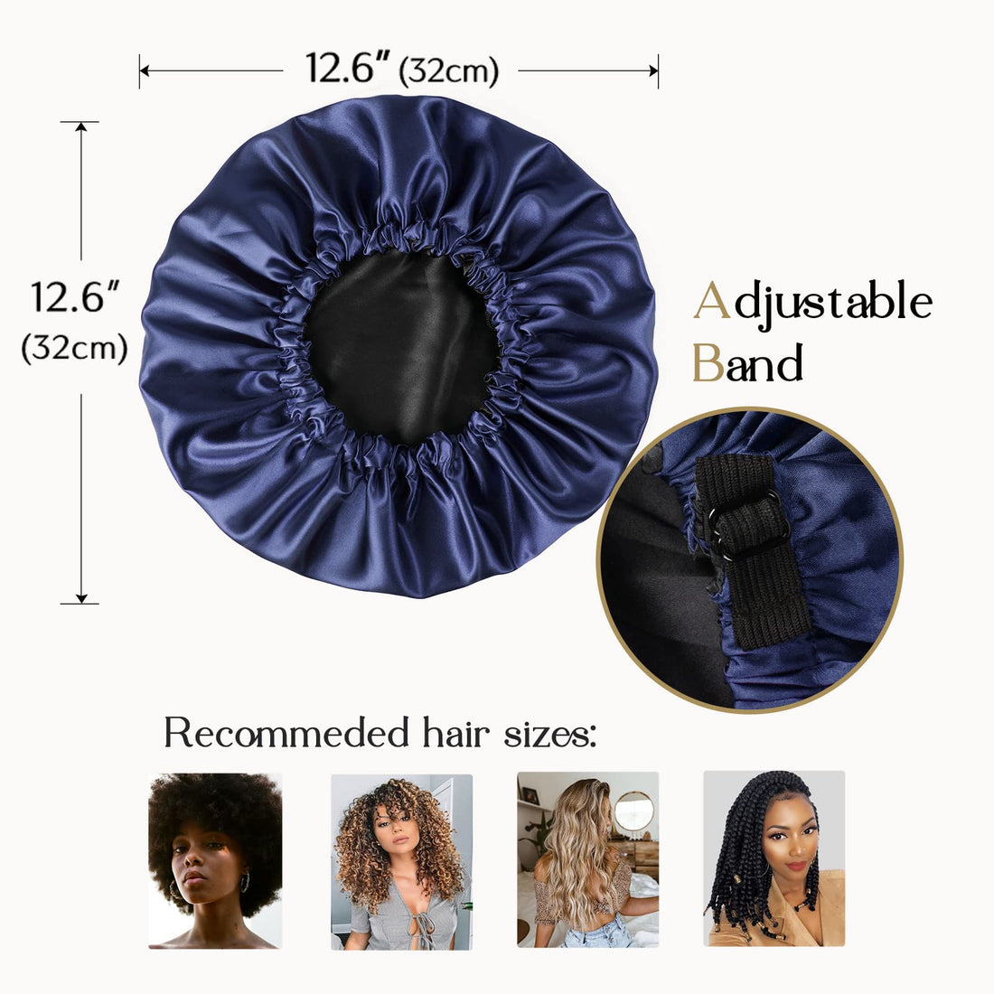YANIBEST Adjustable Silk Bonnet Double Layer Satin Bonnet Hair Bonnet for Sleeping Bonnets for Women Hats Curly Natural Hair, Navy Blue