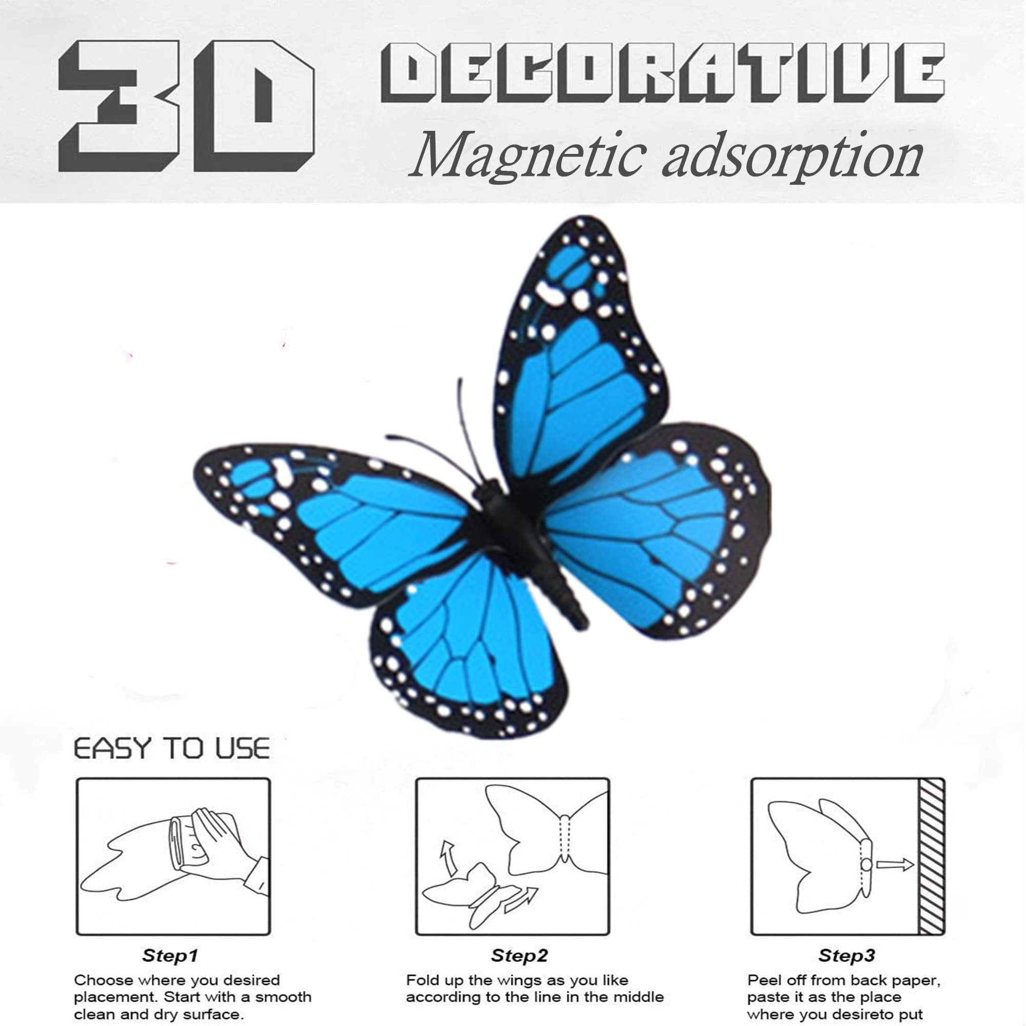 Monarch Butterfly Wall Decals Home 3D Butterfly Stickers Tree Wall Decals Cake & Cupcake Toppers Decor Removable Refrigerator Magnets Stickers for Kids Room