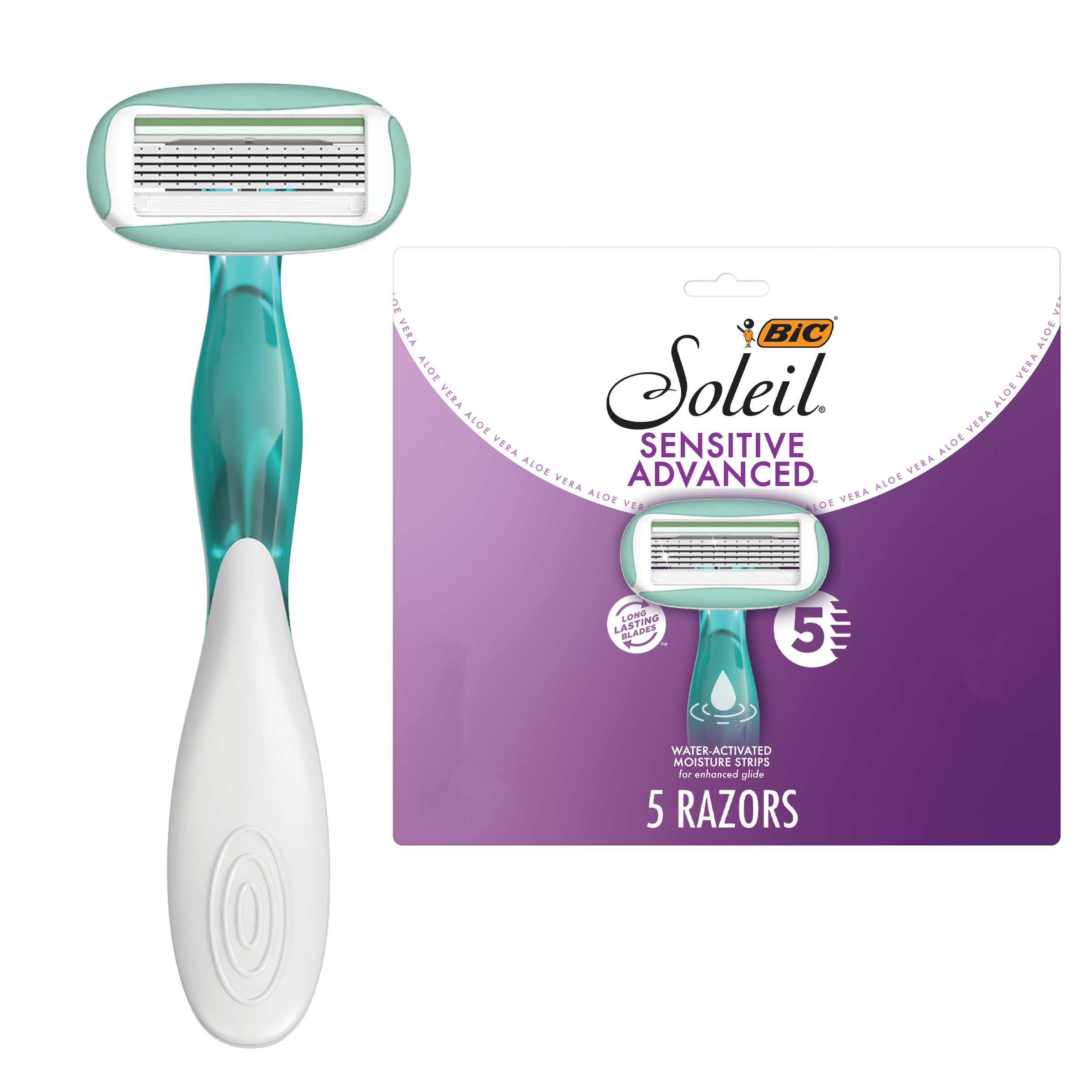 BIC Bic soleil sensitive advanced disposable women's shaving razors - 5 blade razors with comfort shield for a smooth, close shave & hair removal, 5-count, 5 Count