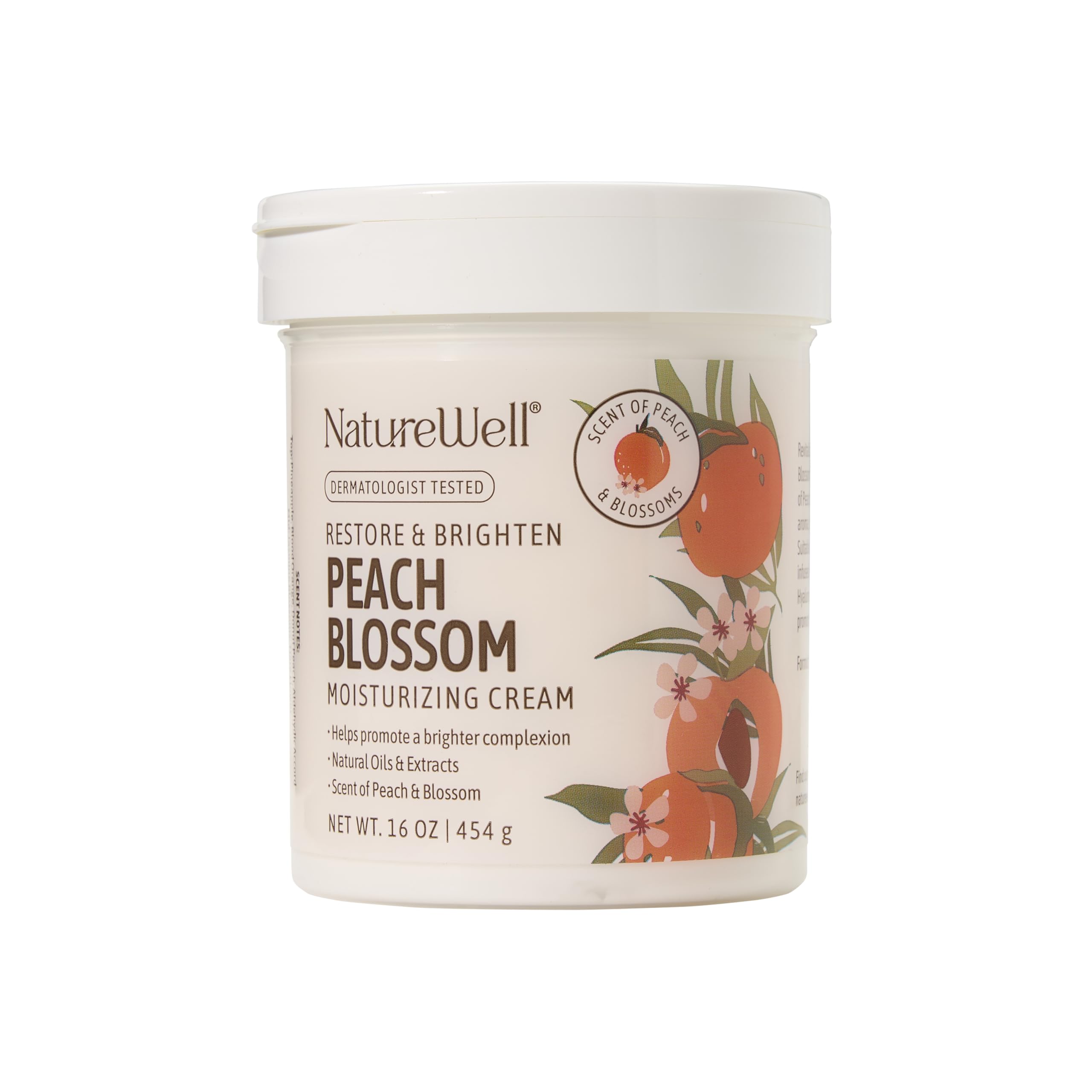 NATURE WELL Peach Blossom Restore & Brighten Moisturizing Cream For Face & Body, Infused With Peach Extract, Niacinamide, & Hyaluronic Acid, Promotes A Brighter Complexion, 16 Oz.