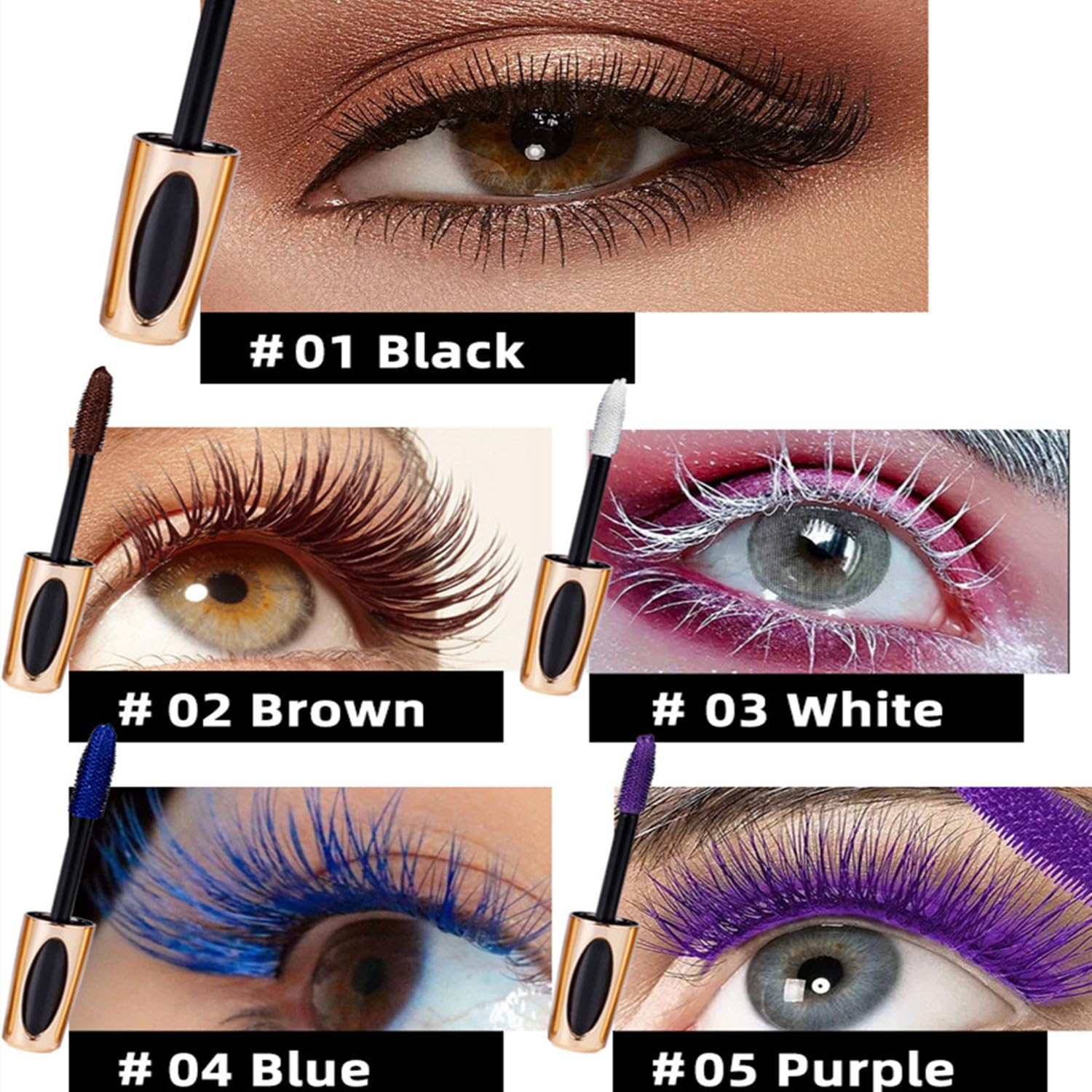 MAEPEOR 5D Silk Fiber Mascara Fuller & Voluminous Colored Eyelash Natural Waterproof Smudge-proof Mascara (02 Brown)