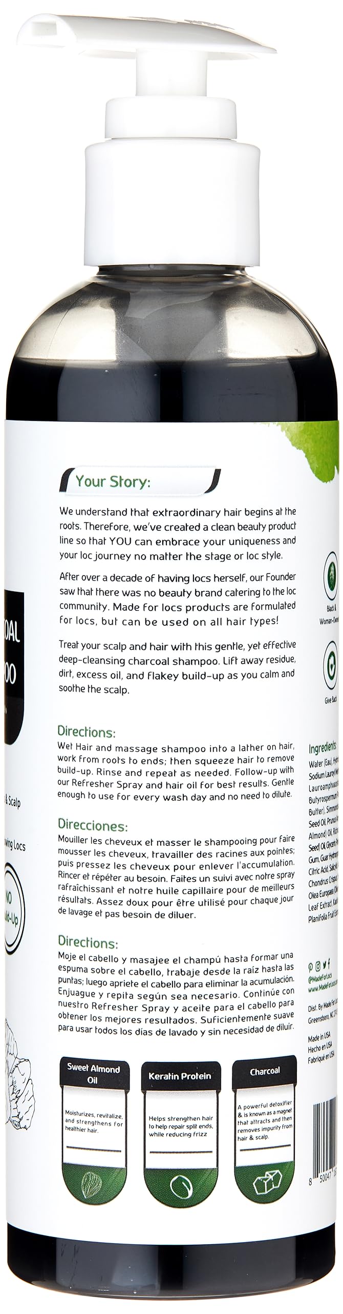 Made For Locs Black Charcoal Shampoo|Removes Locs Build-up | No Need To Dilute| 8 oz