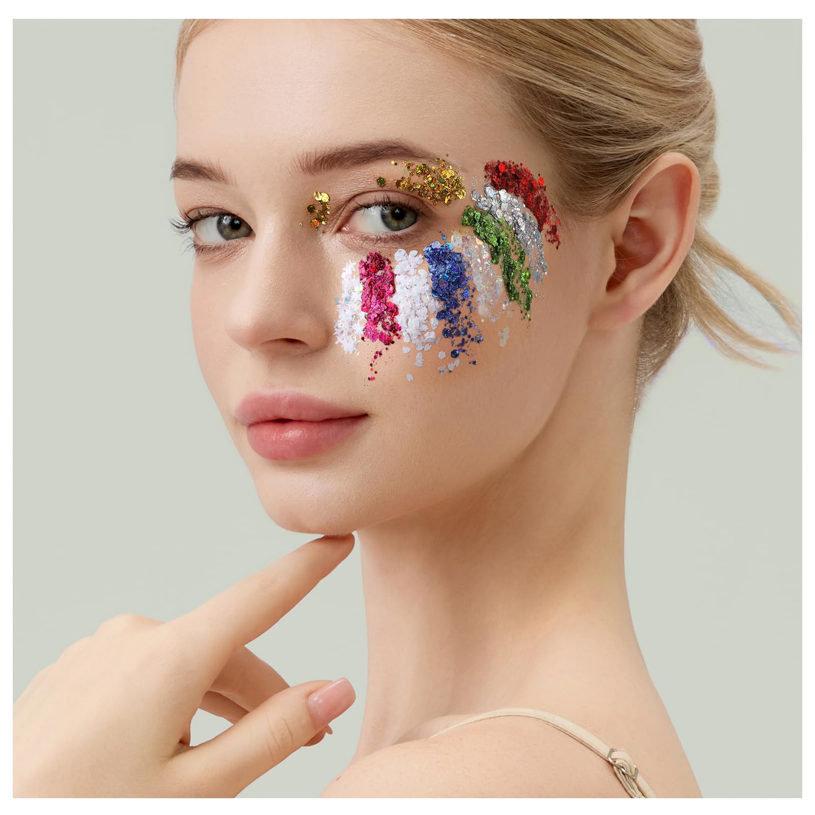 Teenitor Face Glitter, 9 Jars Body Glitter Gel, 9 Colors Makeup Gel Glitter for Face and Body, Hair