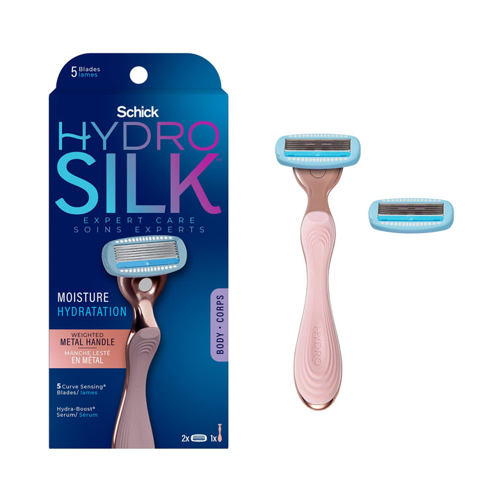 Schick Hydro Silk Moisturizing Razor for Women with Premium Rose Gold Metal Handle and 2 Refills