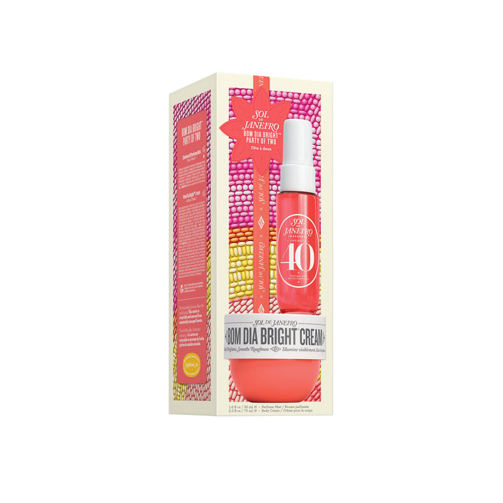 Sol de Janeiro Bom Dia Party of Two Beauty Gift Set | Bom Dia Bright AHA Cream 2.5 fl oz & Cheirosa 40 Perfume Mist 1 fl oz | Beauty Minis | Limited Edition | Travel Size Trial Set
