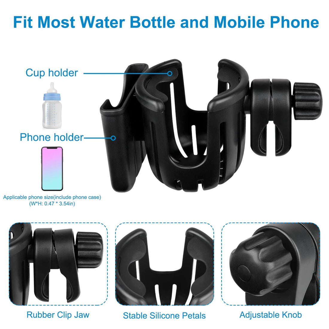 Accmor Stroller Cup Holder with Phone Holder, Bike Cup Holder, 2-in-1 Universal Cup Phone Drinks Holder for Stroller Walker Wheelchair, Black Yellow