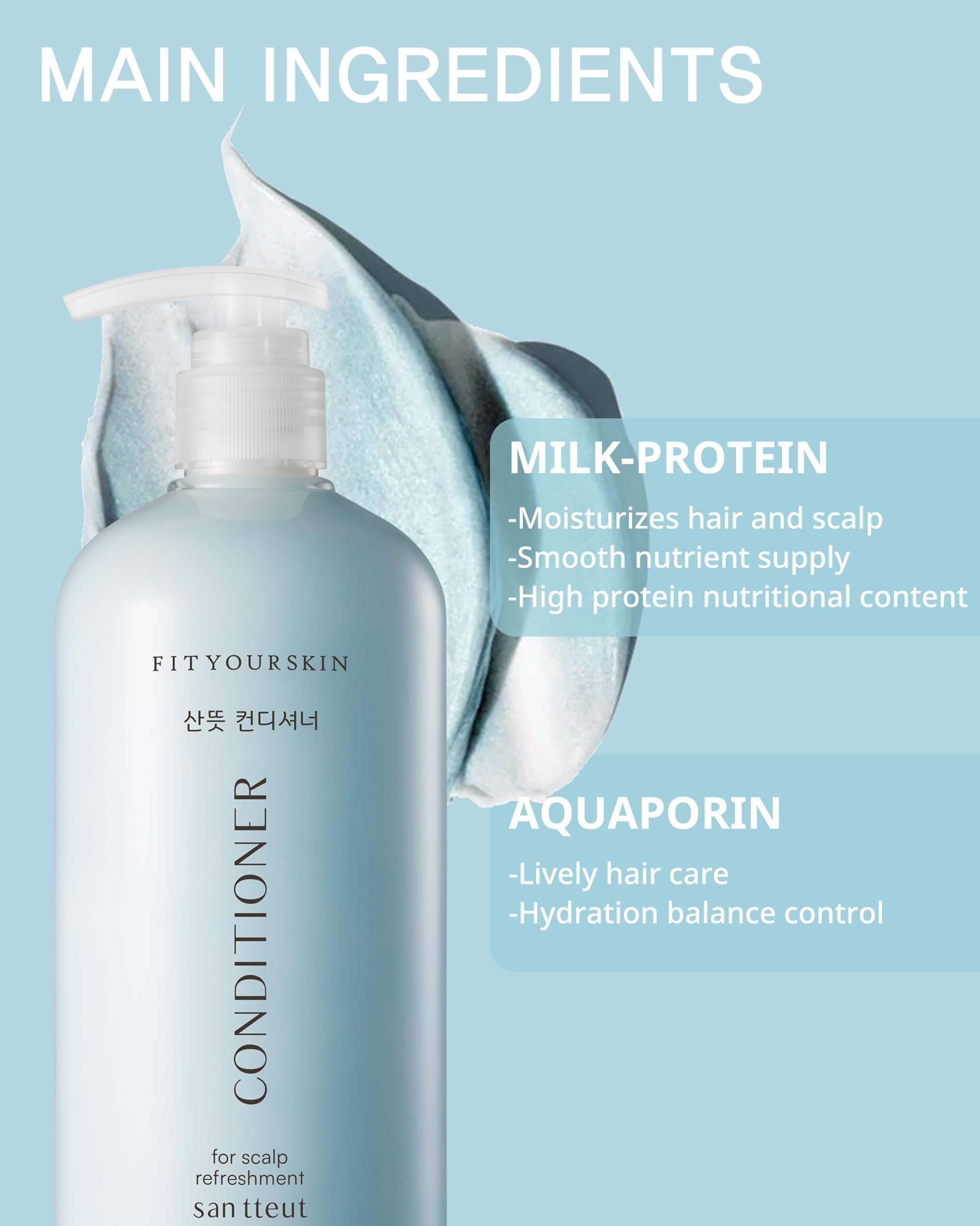 FIT YOUR SKIN SAN TTEUT Scalp Refreshment Hair Conditioner - pH 5.5 Keratin & Protein Perfumed Conditioner for Hair Loss Relief, Scalp Clarifying, Mint & White Musk Scent - Paraben Free - 17 fl.oz