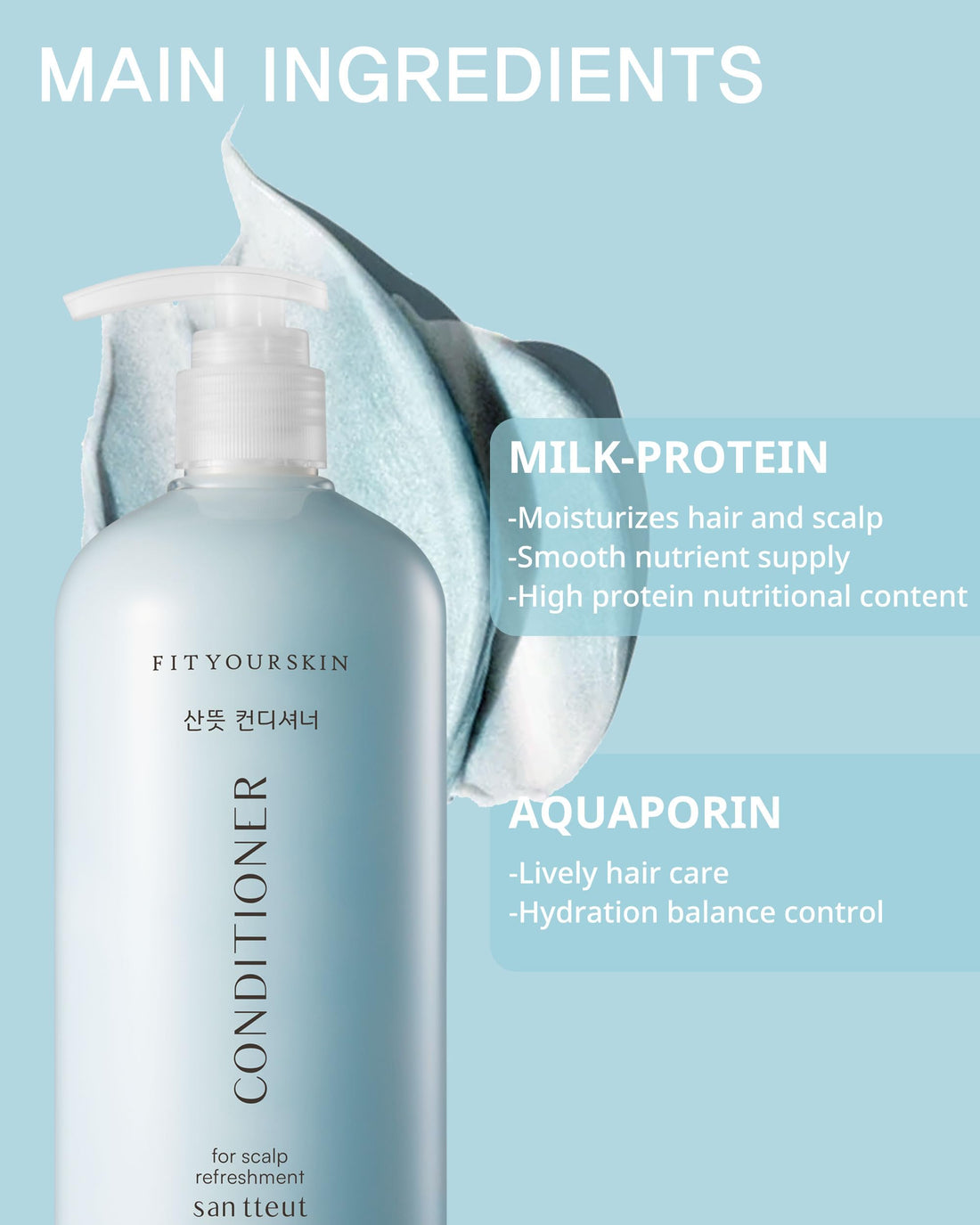 FIT YOUR SKIN SAN TTEUT Scalp Refreshment Hair Conditioner - pH 5.5 Keratin & Protein Perfumed Conditioner for Hair Loss Relief, Scalp Clarifying, Mint & White Musk Scent - Paraben Free - 17 fl.oz