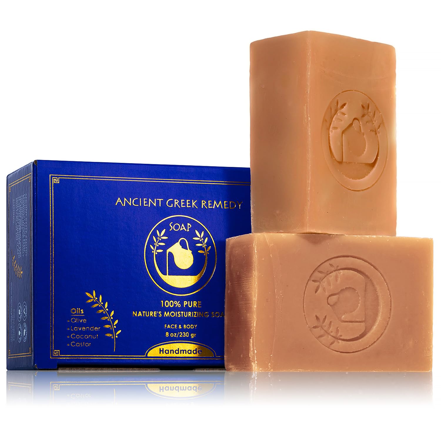 Ancient Greek Remedy Organic Face and Body Soap Bars for Dry, Normal, and Sensitive Skin. Gentle Wash Treatment for Women and Men With soap Holder (2 pack)