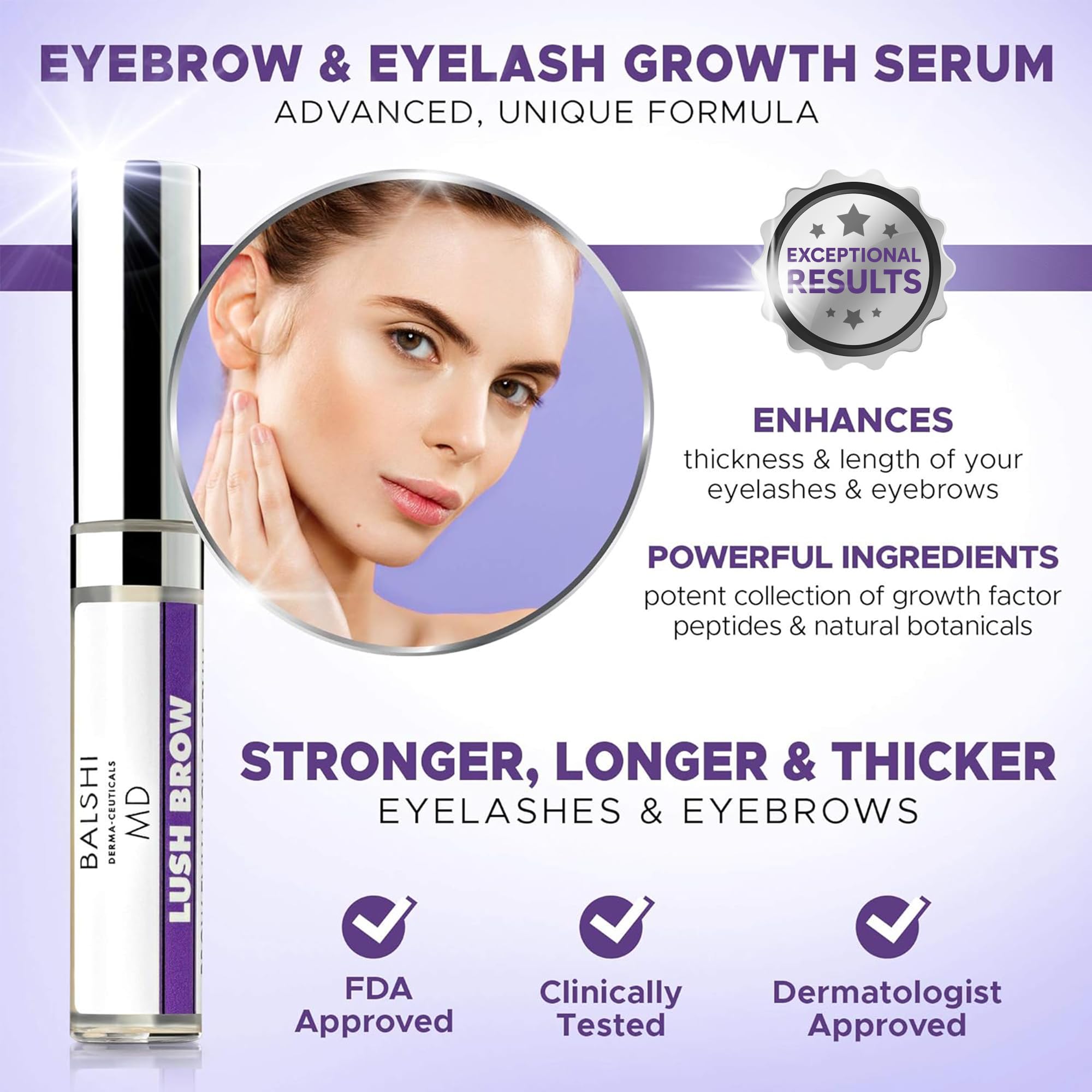 LUSH BROW Eyebrow & Eyelash Growth Serum - Dermatologist Developed Brow & Lash Growth Enhancer To Grow Full, Sexy Eyelashes & Eyebrows .16 oz/5mL