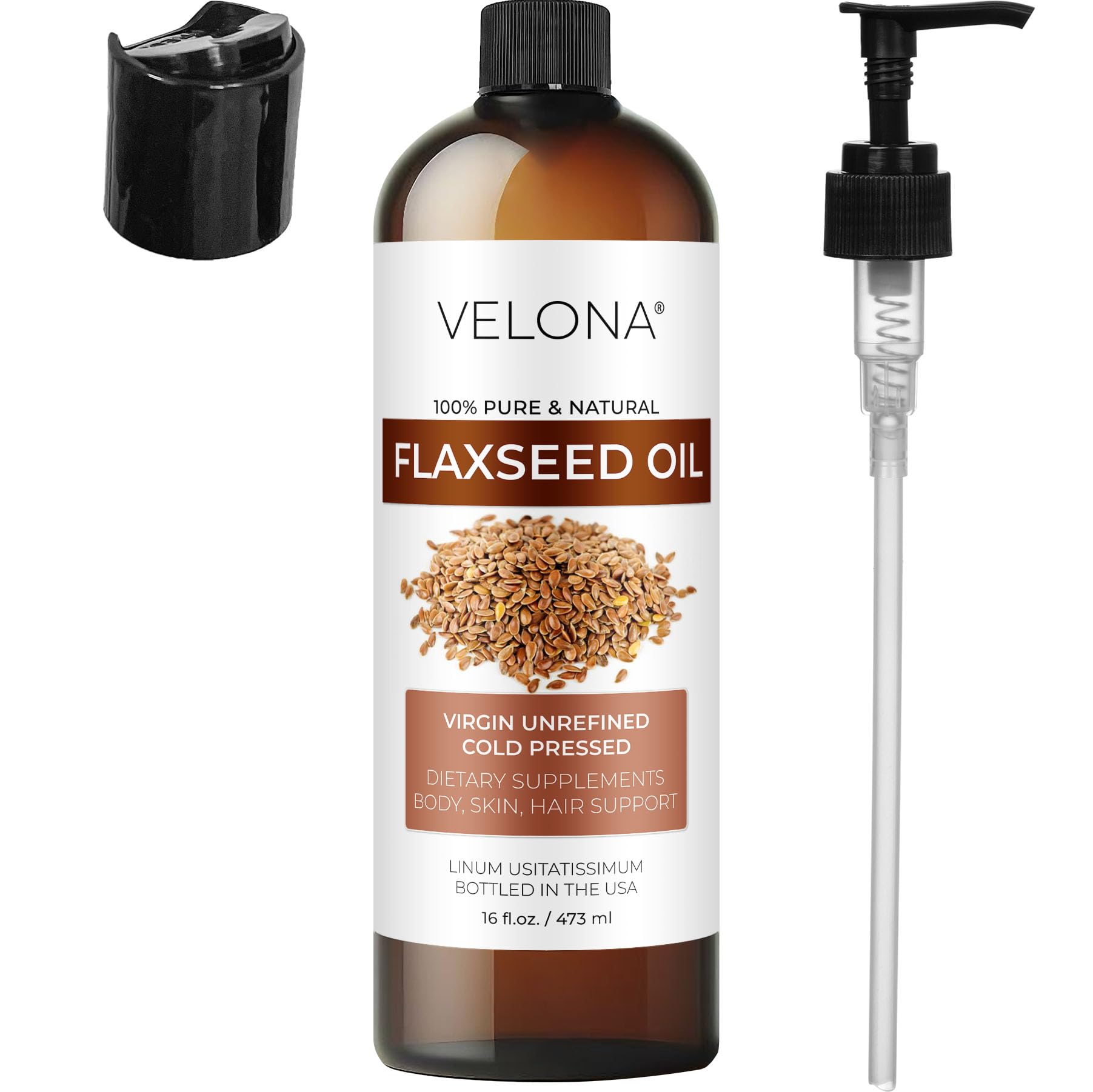 velona Flaxseed Oil - 16 Fl Oz | 100% Pure and Natural Carrier Oil | Unrefined, Cold Pressed | Hair Growth, Body, Face & Skin Care | Use Today - Enjoy Results