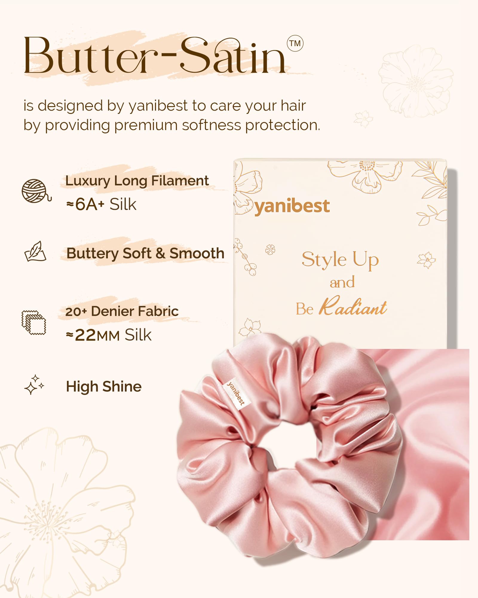 Yanibest 8 Pcs Satin Scrunchies - Silk Scrunchies Ponytail Holders, Soft Satin Hair Ties No Damage,Hair Accessories for Women Girls