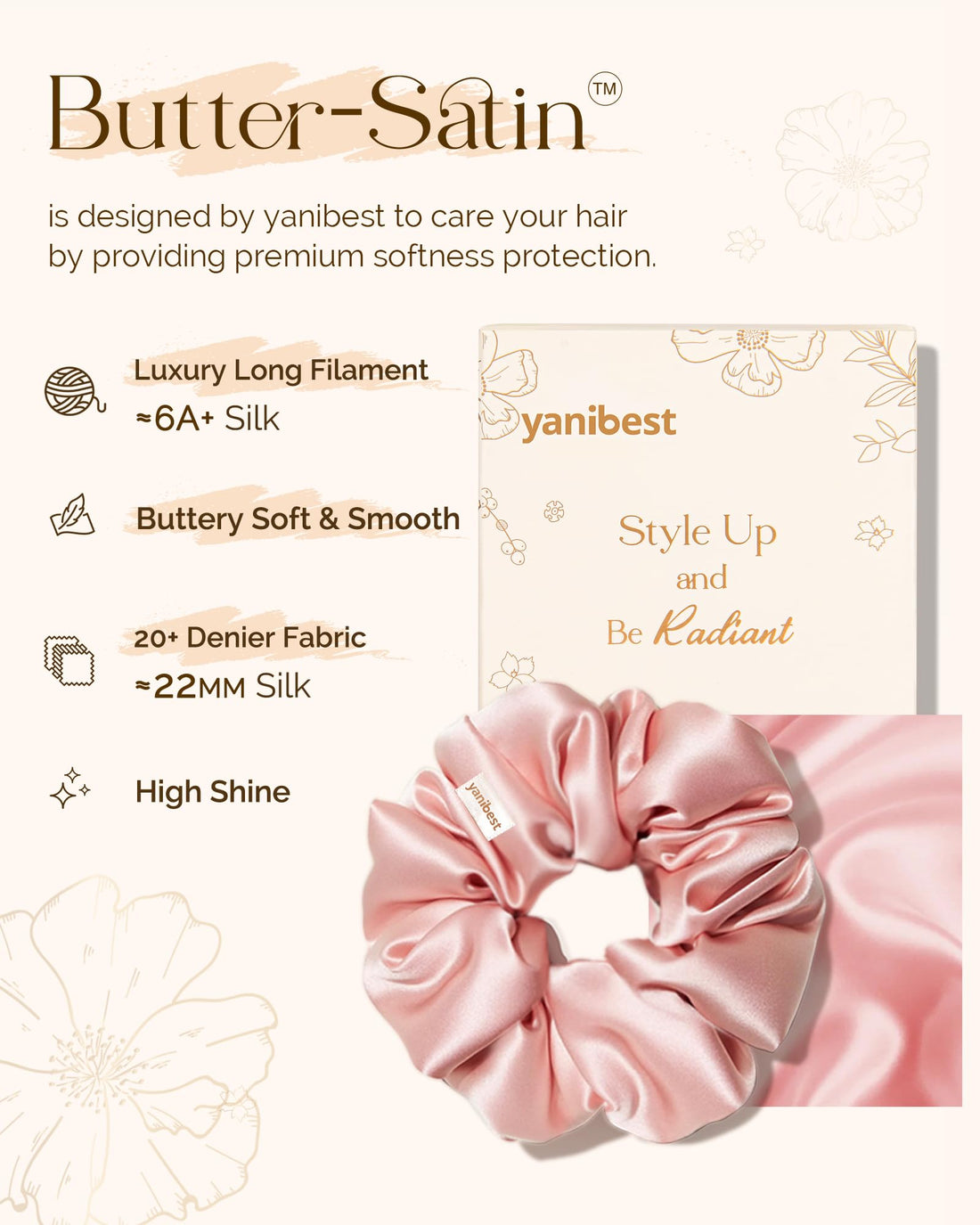 Yanibest 8 Pcs Satin Scrunchies - Silk Scrunchies Ponytail Holders, Soft Satin Hair Ties No Damage,Hair Accessories for Women Girls