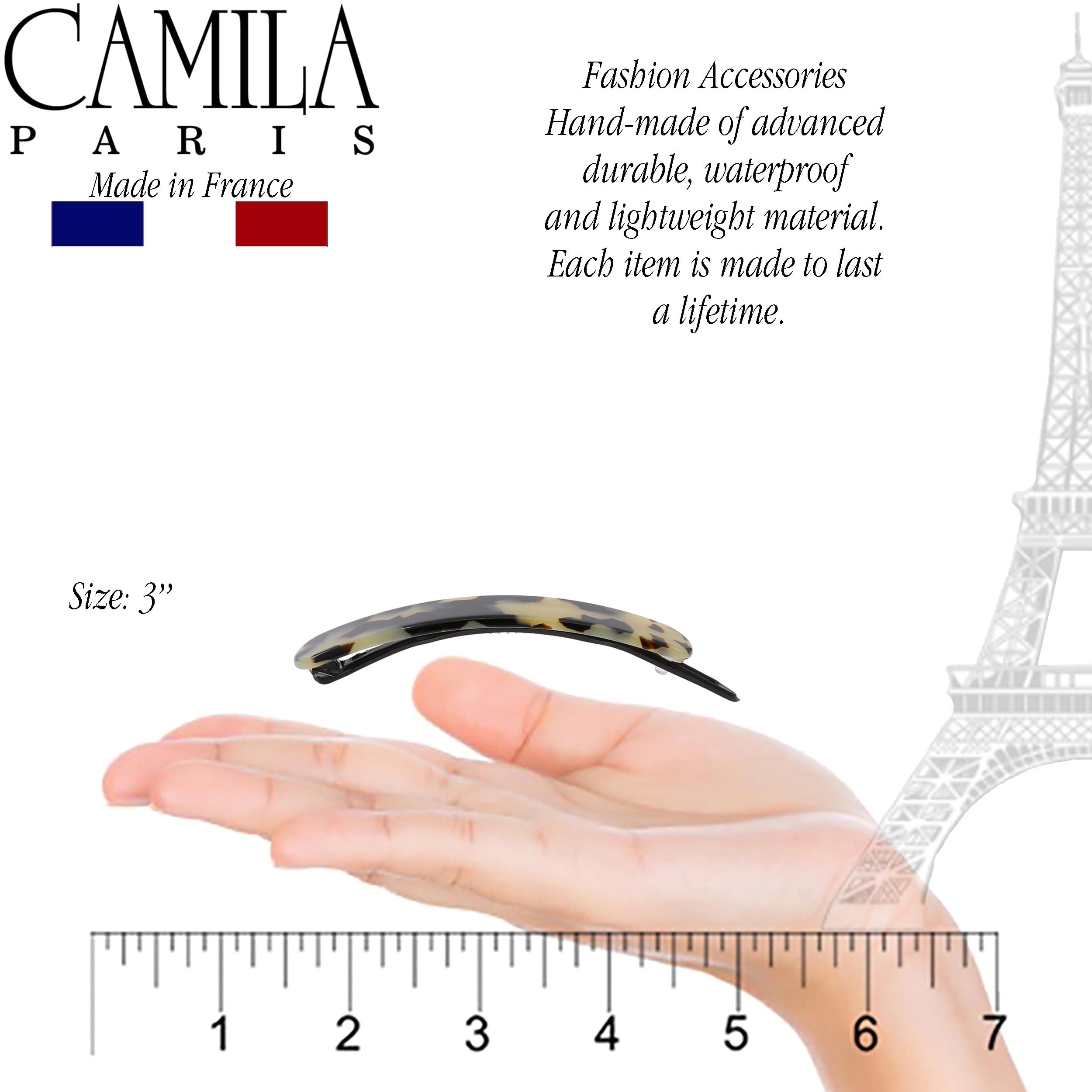 Camila Paris CP3360 French Hair Barrette Clip for Girls, Handmade, White Tokyo, Metal-Free Closure Strong Hold Grip Hair Clips for Women, No Slip Durable Styling Girls Hair Accessories, Made in France